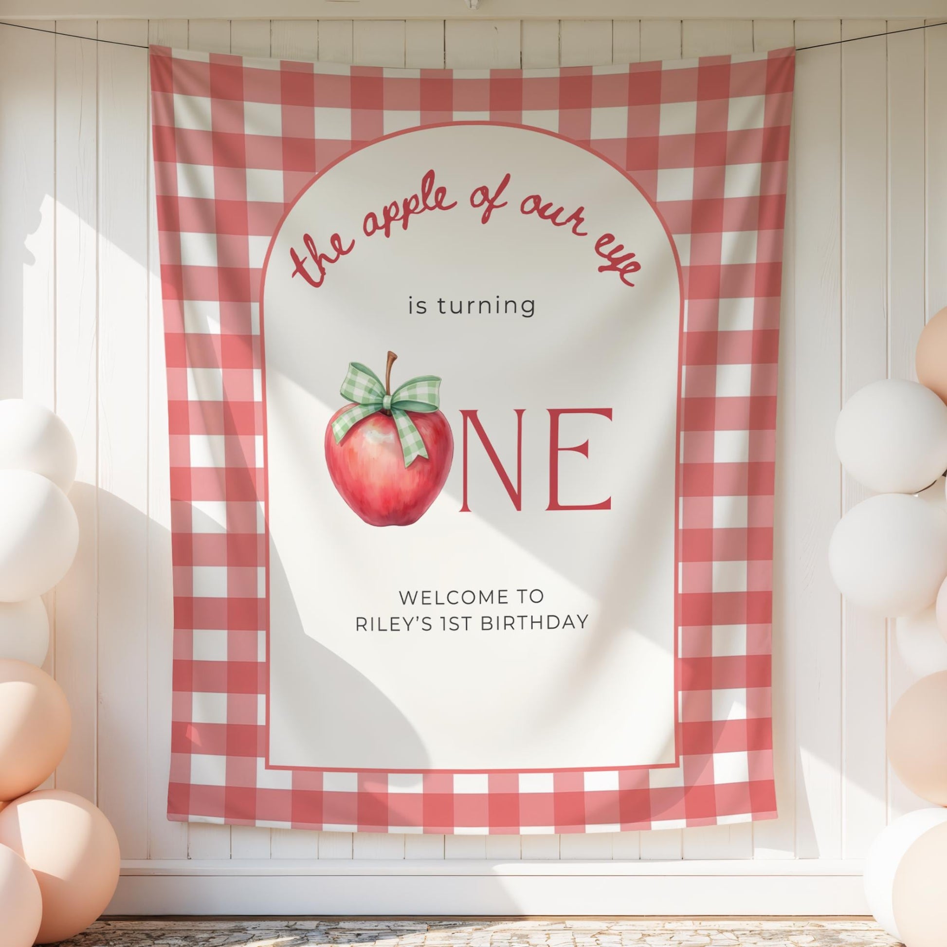 Apple of our eye is One First Birthday Banner 1st Birthday Autumn Party Decor Photo Backdrop Apple theme Custom Banner Fall Welcome sign