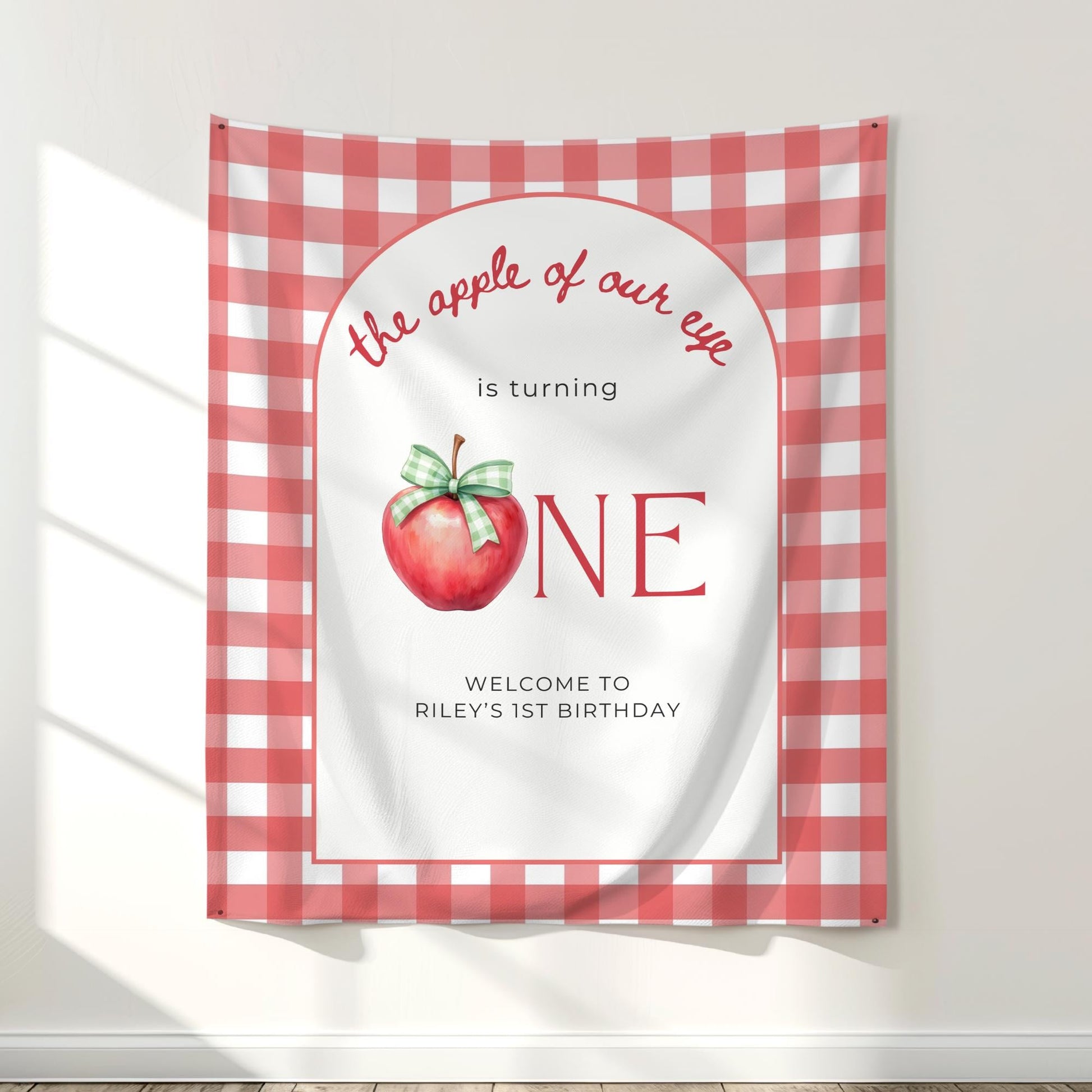 Apple of our eye is One First Birthday Banner 1st Birthday Autumn Party Decor Photo Backdrop Apple theme Custom Banner Fall Welcome sign
