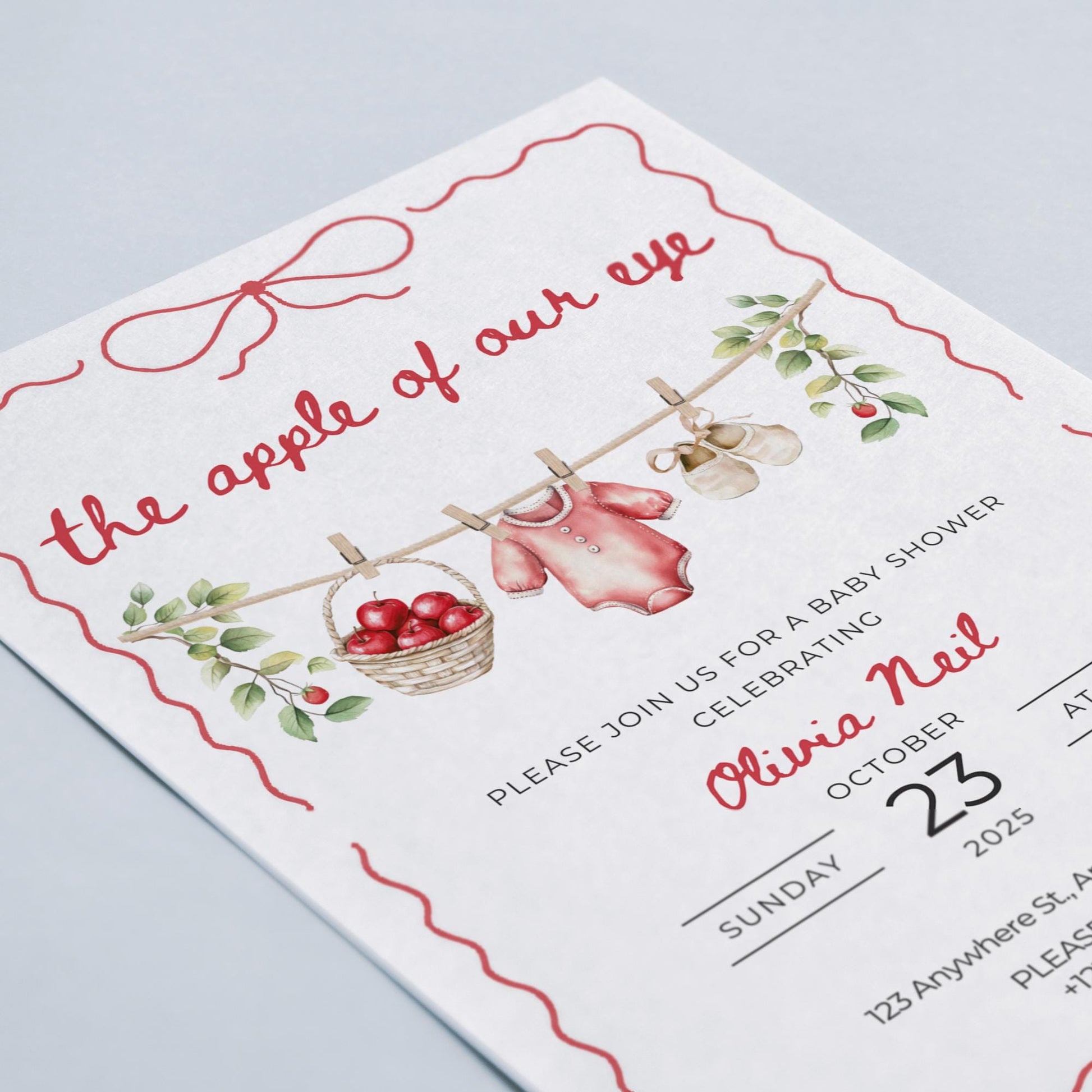 Apple of Our Eye Baby Shower Invite, Editable Autumn Baby Shower Template, Fall Invitation, Instant Download