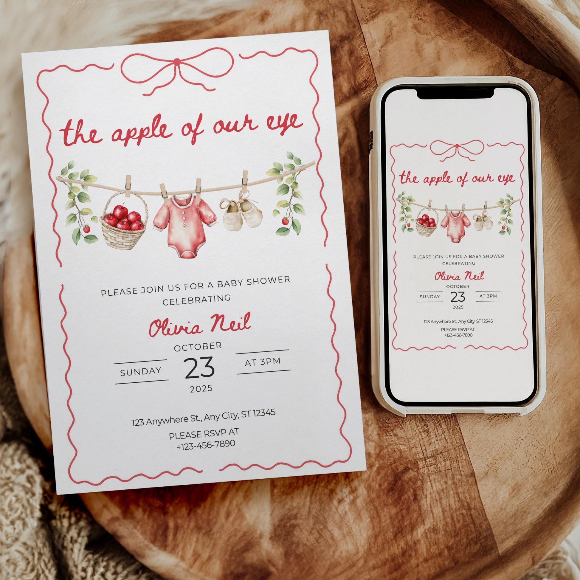 Apple of Our Eye Baby Shower Invite, Fall Themed Editable Invitation, Autumn Baby Shower Template, Digital Download