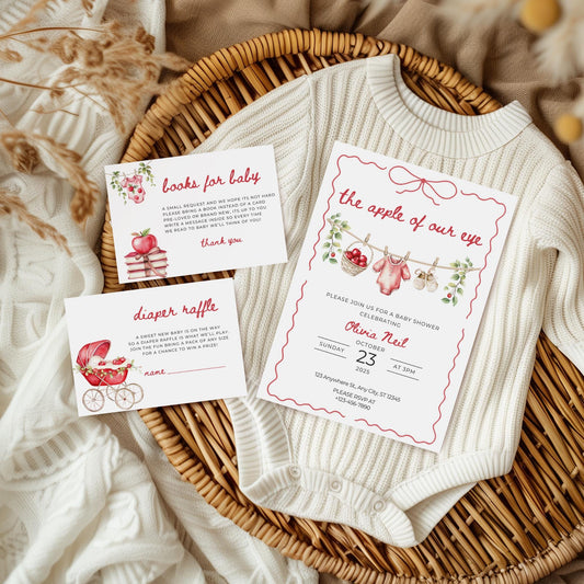 Apple of Our Eye Baby Shower Invite, Editable Fall Invitation Template, Autumn Baby Shower Card, Digital Download