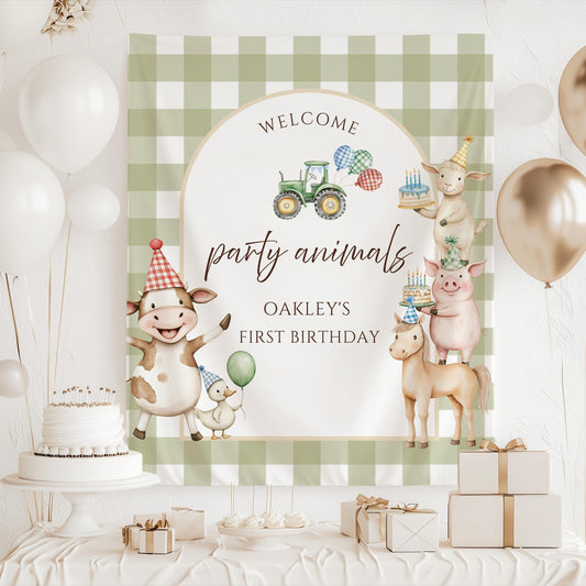 Farm Animal Birthday Welcome Sign Tapestry Calling All Party Animals Sign Barnyard Birthday Party Decor Farm Theme 1st Birthday Backdrop