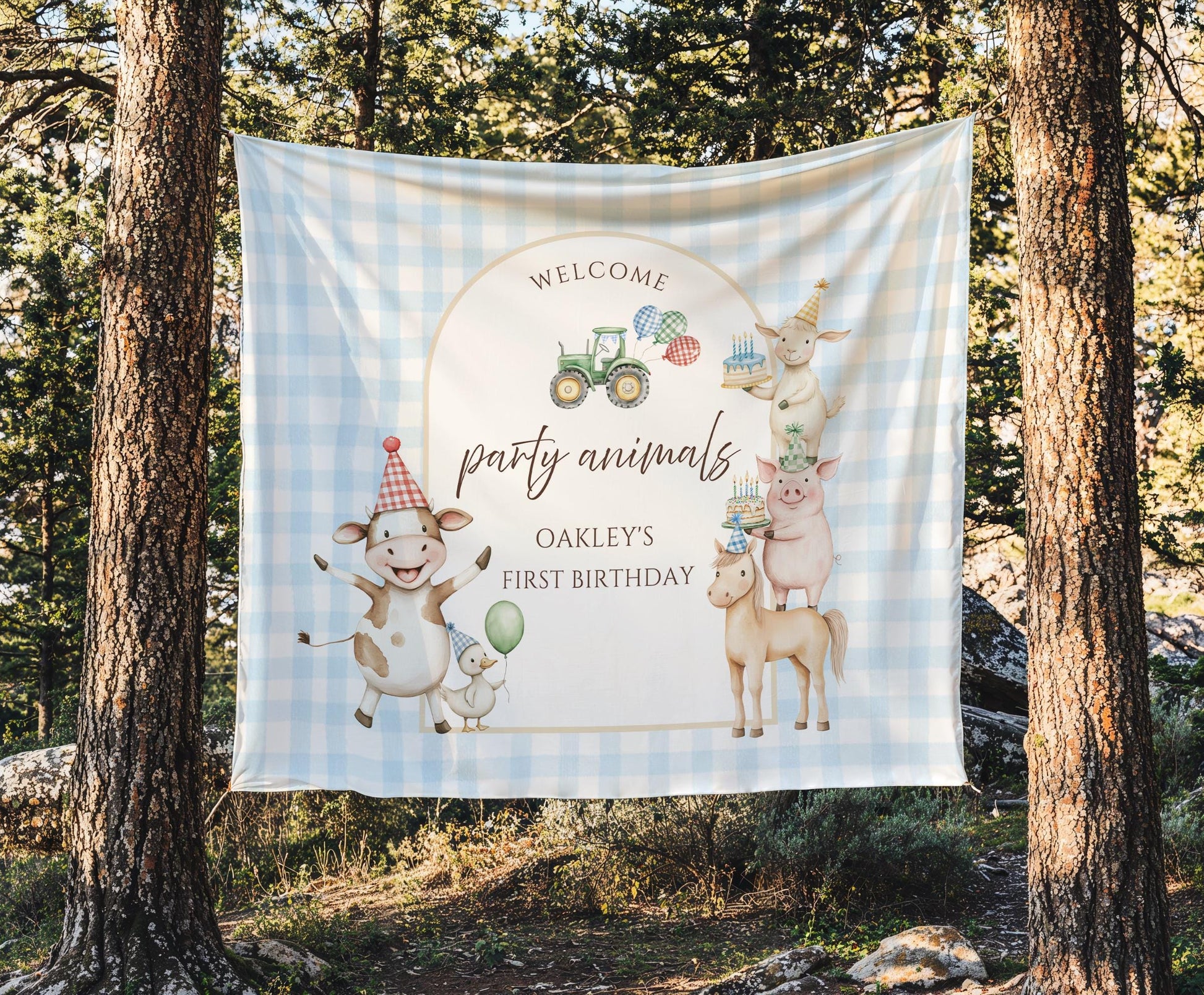 Farm Birthday Personalized Banner 1st Birthday Farm Animals Party Decor Photo Backdrop Barnyard Custom Sign Calling All Party Animals