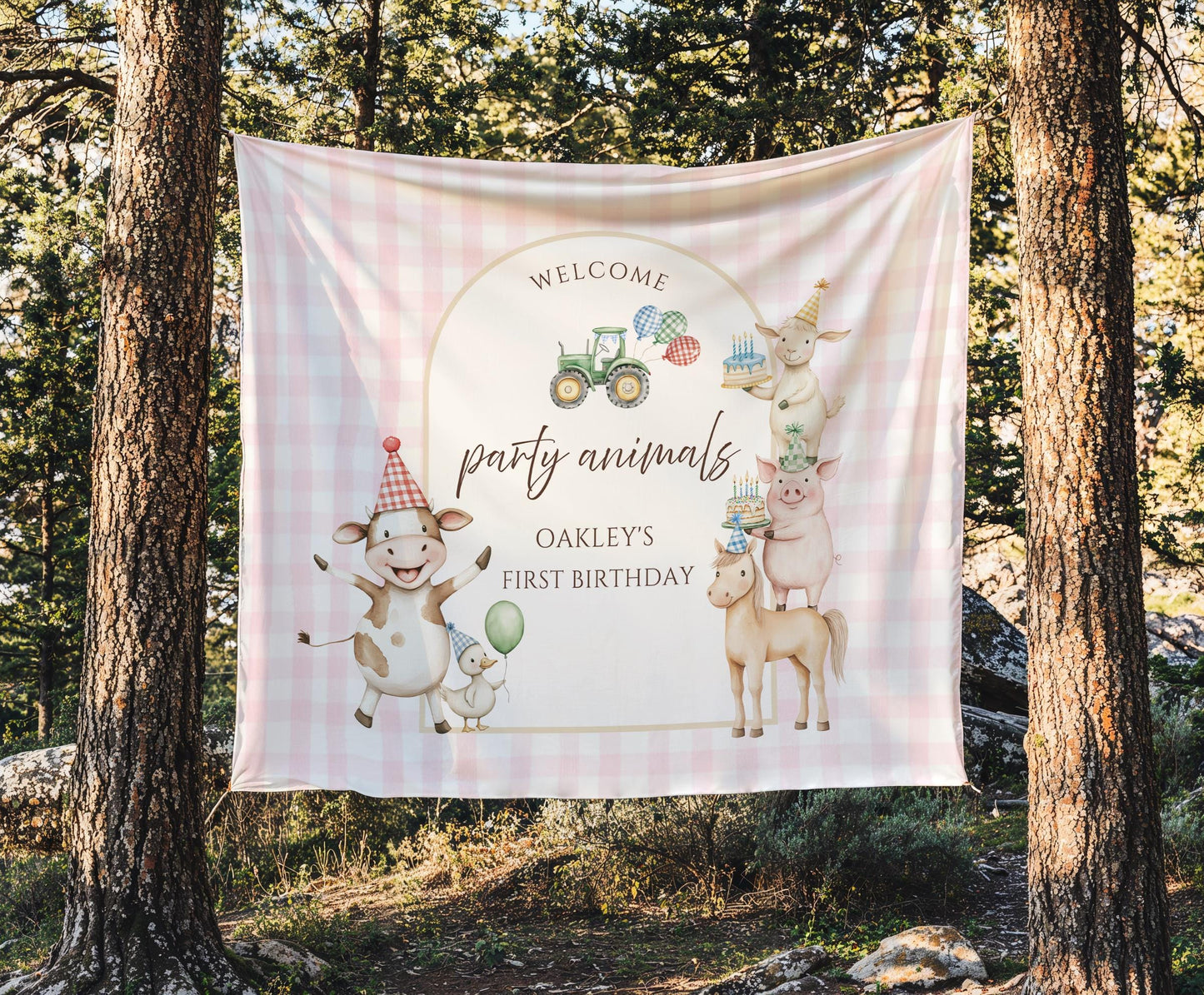 Farm Birthday Personalized Banner 1st Birthday Girl Farm Animal Party Decor Photo Backdrop Barnyard Custom Sign Calling All Party Animals