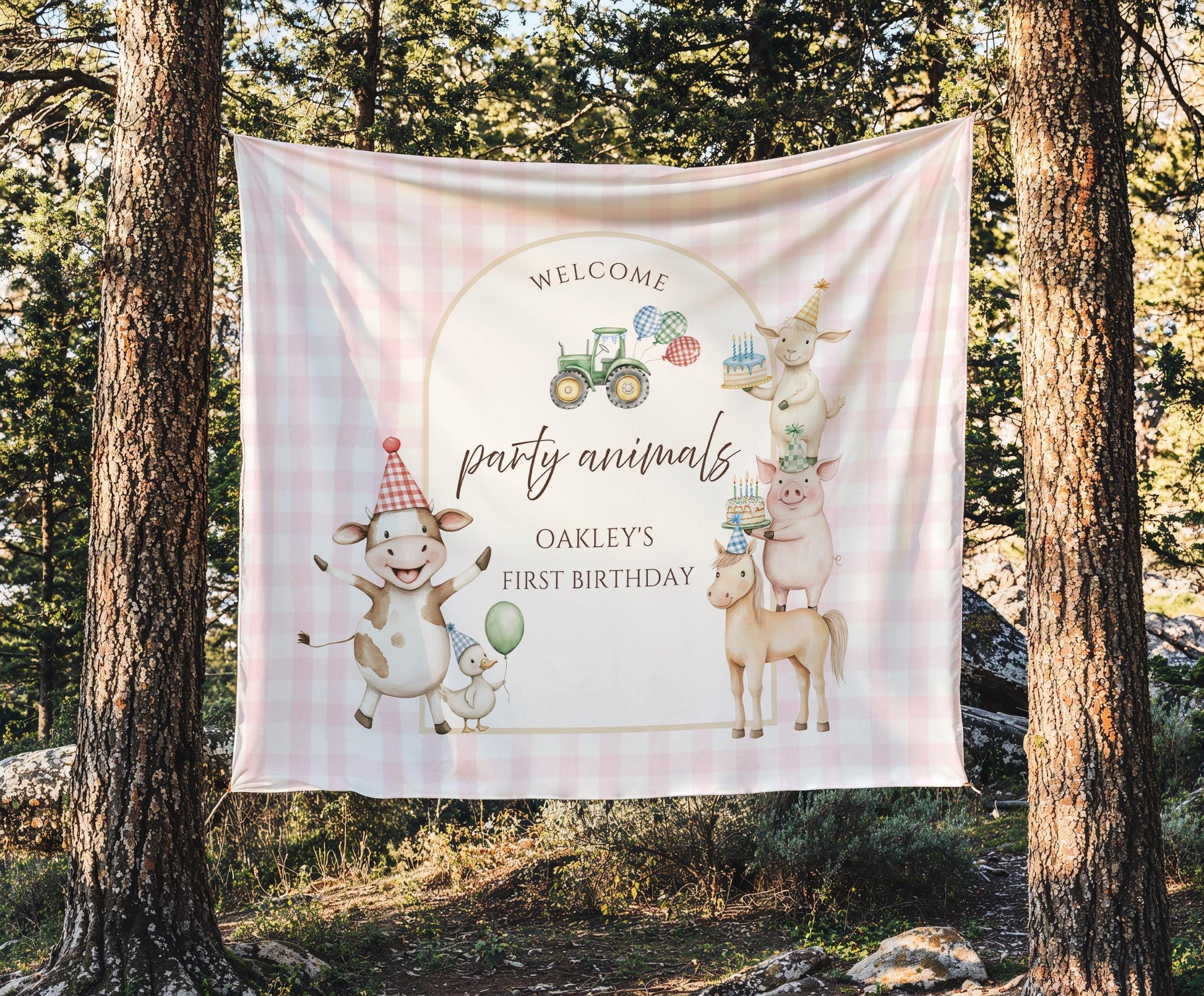 Farm Birthday Personalized Banner 1st Birthday Girl Farm Animal Party Decor Photo Backdrop Barnyard Custom Sign Calling All Party Animals