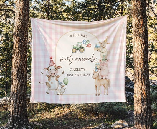 Farm Birthday Personalized Banner 1st Birthday Girl Farm Animal Party Decor Photo Backdrop Barnyard Custom Sign Calling All Party Animals