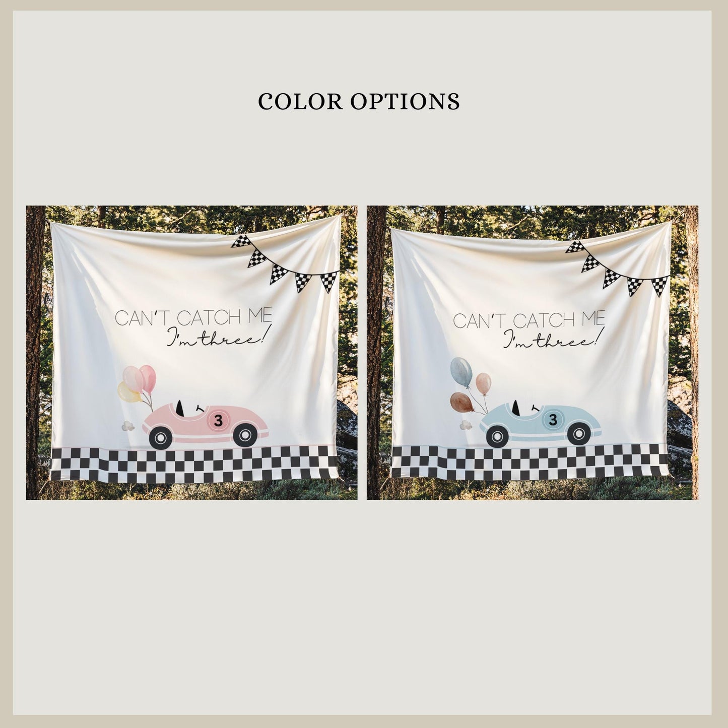 Racecar 3rd Birthday Personalized Banner Girl Can&#39;t catch me I&#39;m Three Party Decor Photo Backdrop Racing Custom Banner Race Track