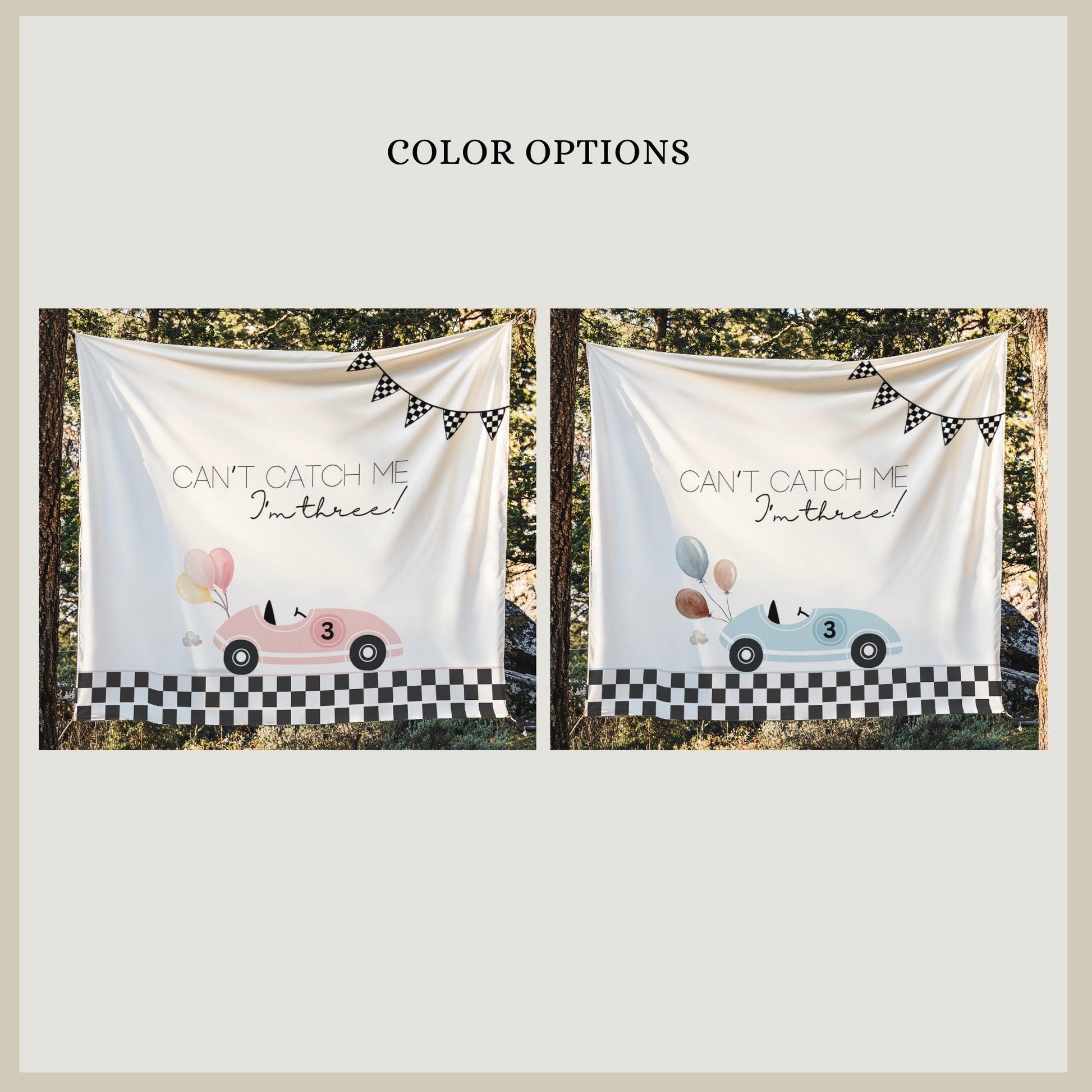 Racecar 3rd Birthday Personalized Banner Girl Can&#39;t catch me I&#39;m Three Party Decor Photo Backdrop Racing Custom Banner Race Track