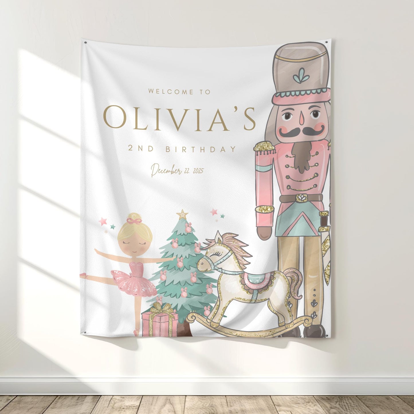 Nutcracker Ballet Birthday Banner ANY AGE Sugarplum Fairy Birthday Personalized Welcome Sign Winter Wonderland Birthday Photo Backdrop