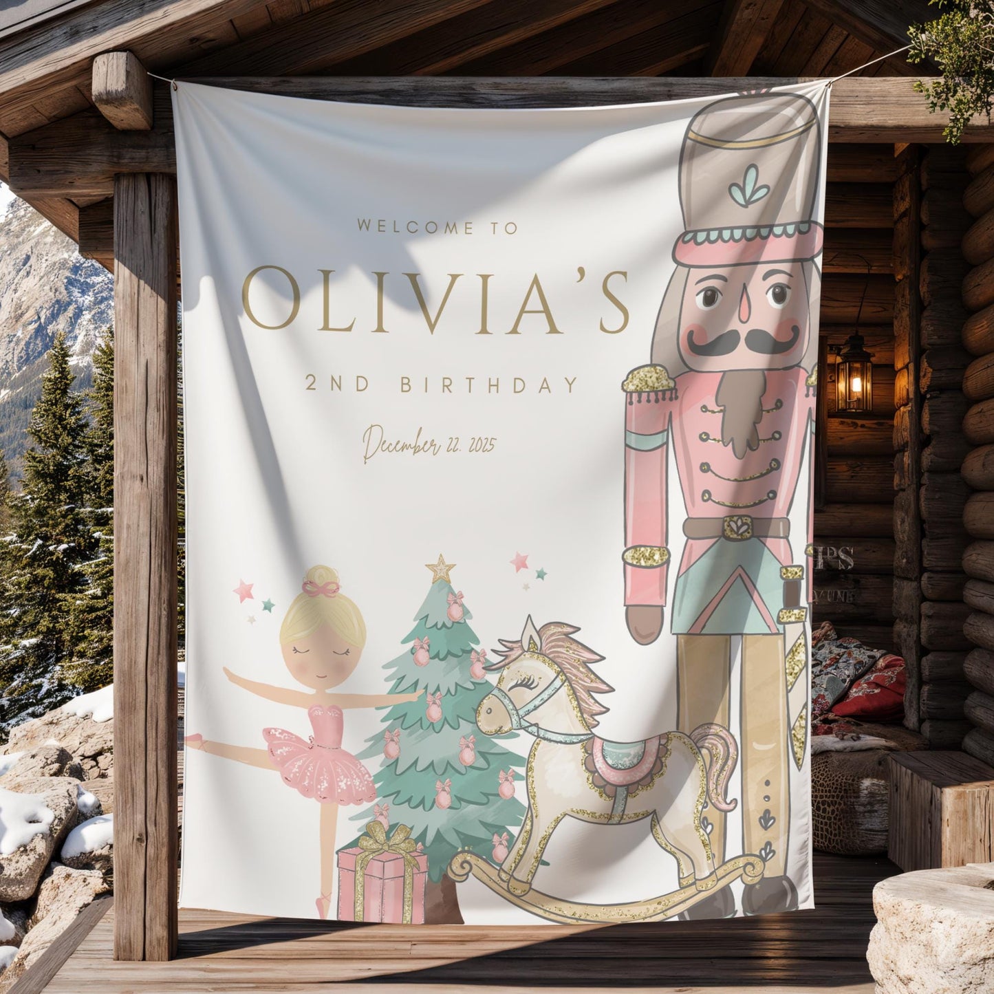 Nutcracker Ballet Birthday Banner ANY AGE Sugarplum Fairy Birthday Personalized Welcome Sign Winter Wonderland Birthday Photo Backdrop