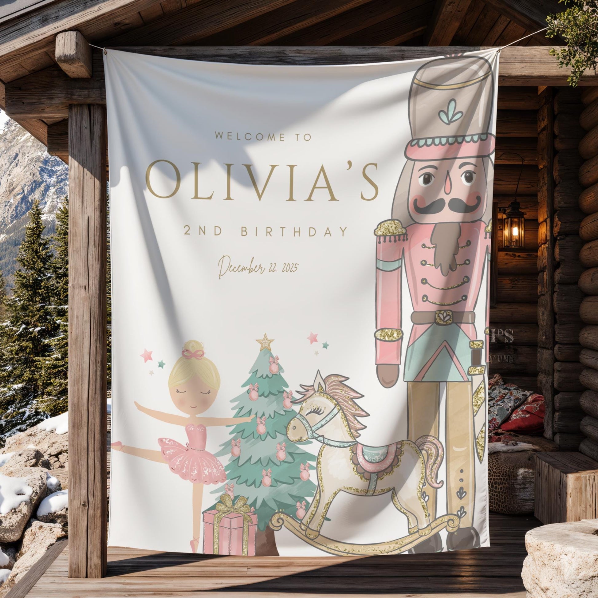 Nutcracker Ballet Birthday Banner ANY AGE Sugarplum Fairy Birthday Personalized Welcome Sign Winter Wonderland Birthday Photo Backdrop