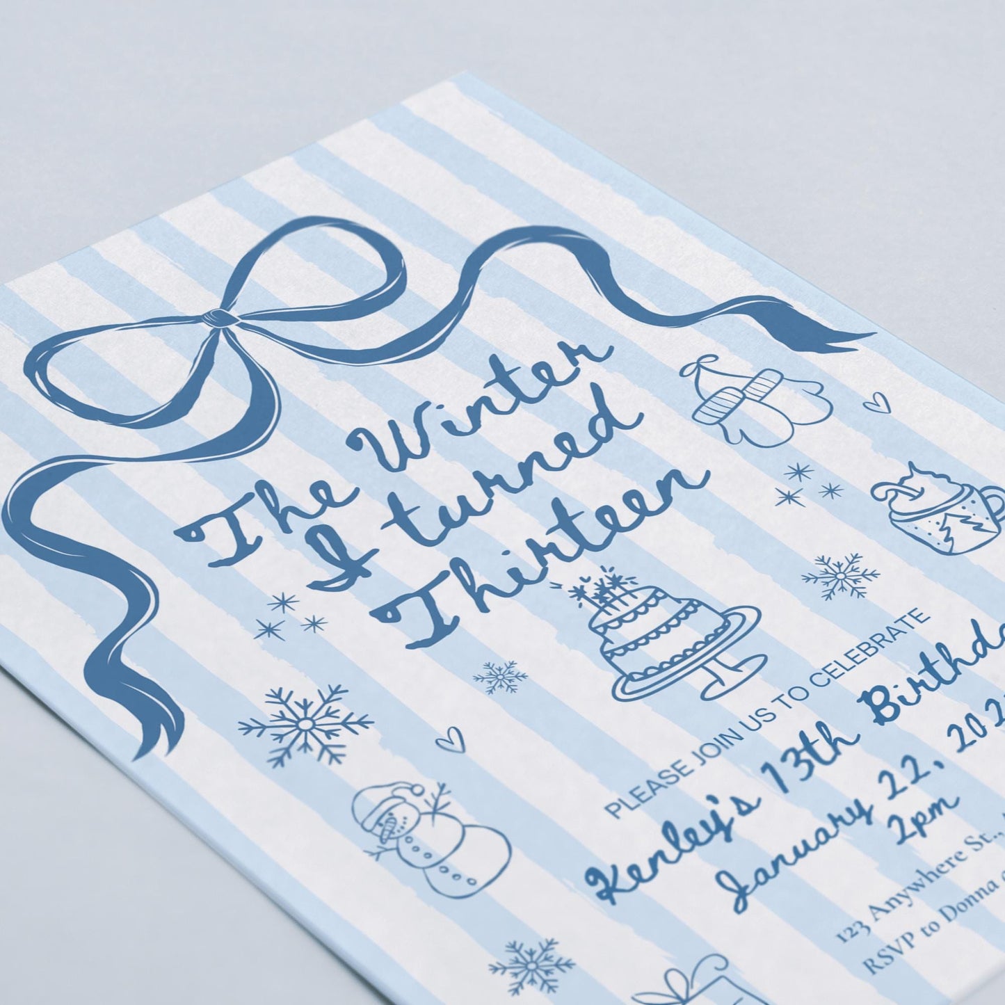 The Winter I turned 13 Birthday Invitation Any Age Custom Party Invite Christmas Birthday Template Teen Girl Party Supplies Pre teen Party