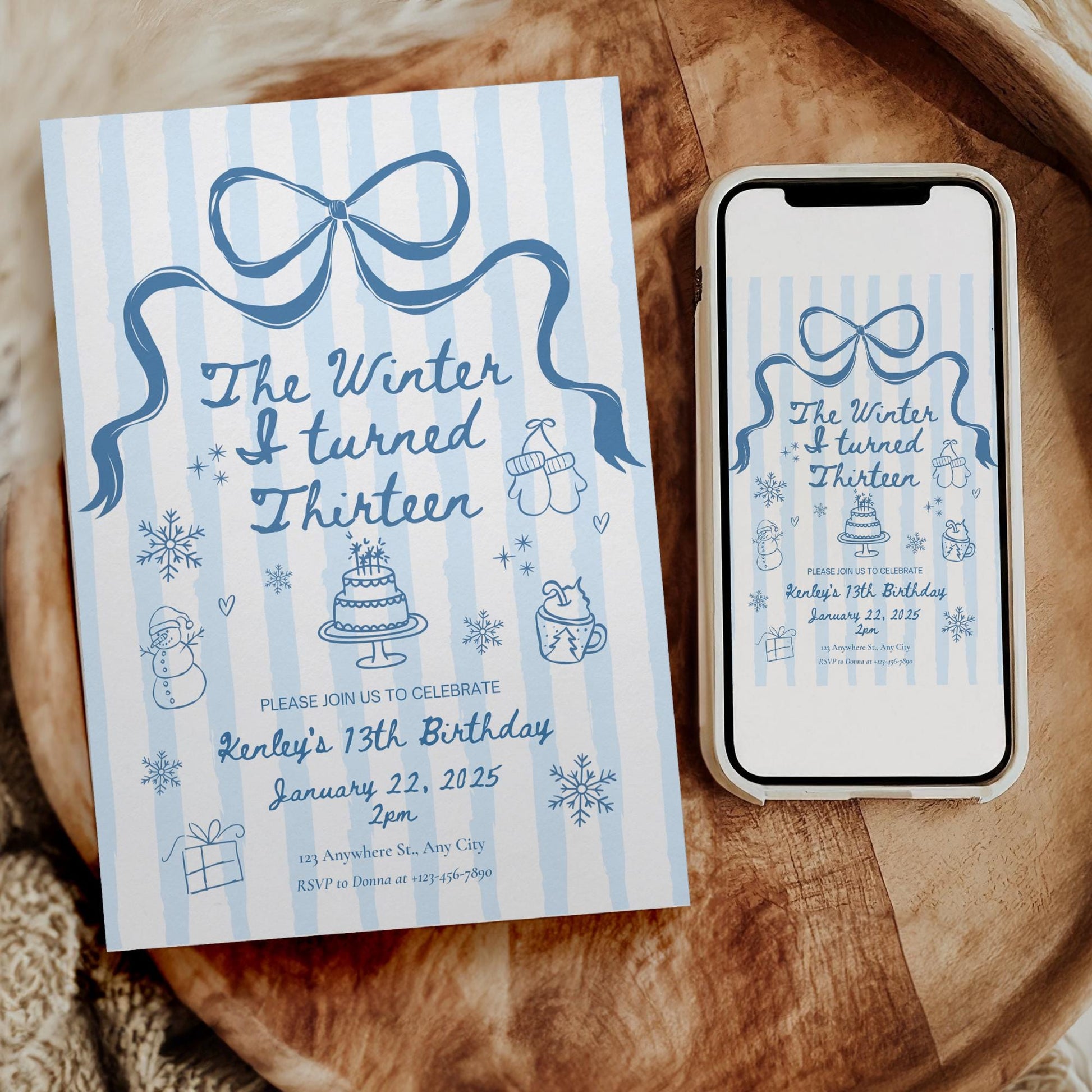 The Winter I turned 13 Birthday Invitation Any Age Custom Party Invite Christmas Birthday Template Teen Girl Party Supplies Pre teen Party