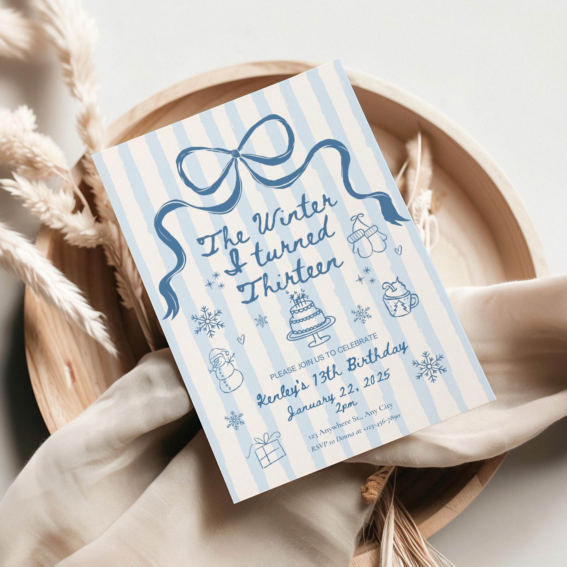 The Winter I turned 13 Birthday Invitation Any Age Custom Party Invite Christmas Birthday Template Teen Girl Party Supplies Pre teen Party