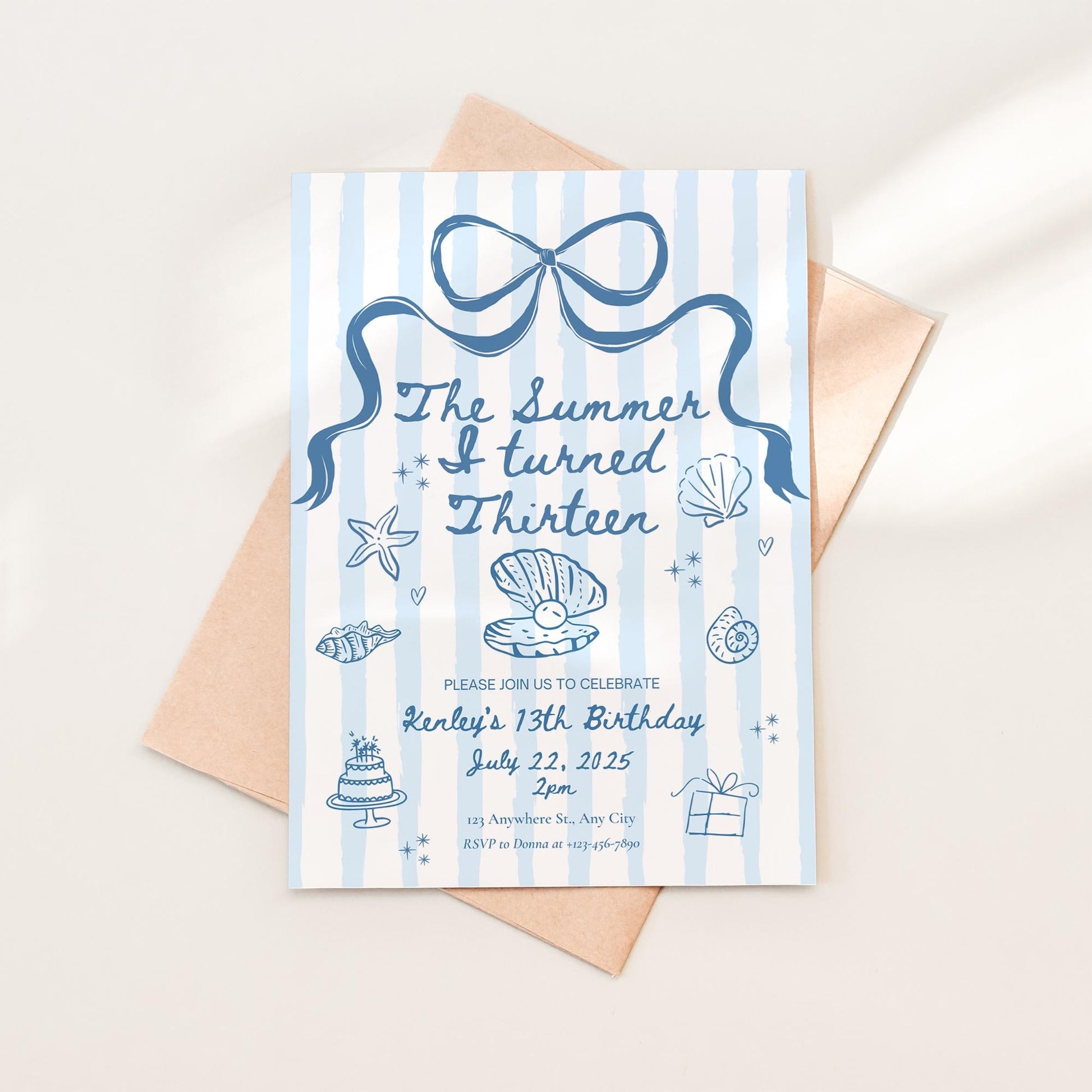 The Summer I turned 13 Birthday Invitation Any Age Custom Party Invite Beach Birthday Template Teen Girl Party Supplies Pre teen Party