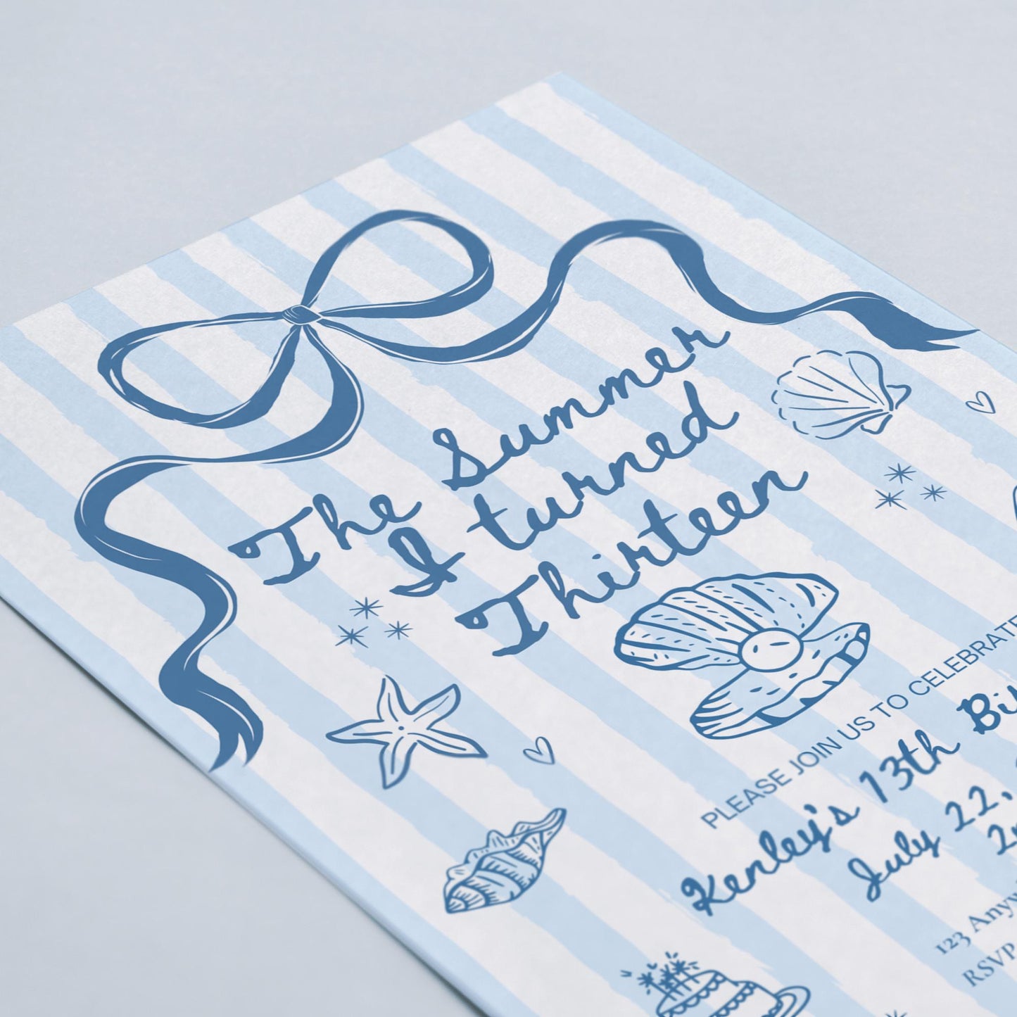 The Summer I turned 13 Birthday Invitation Any Age Custom Party Invite Beach Birthday Template Teen Girl Party Supplies Pre teen Party