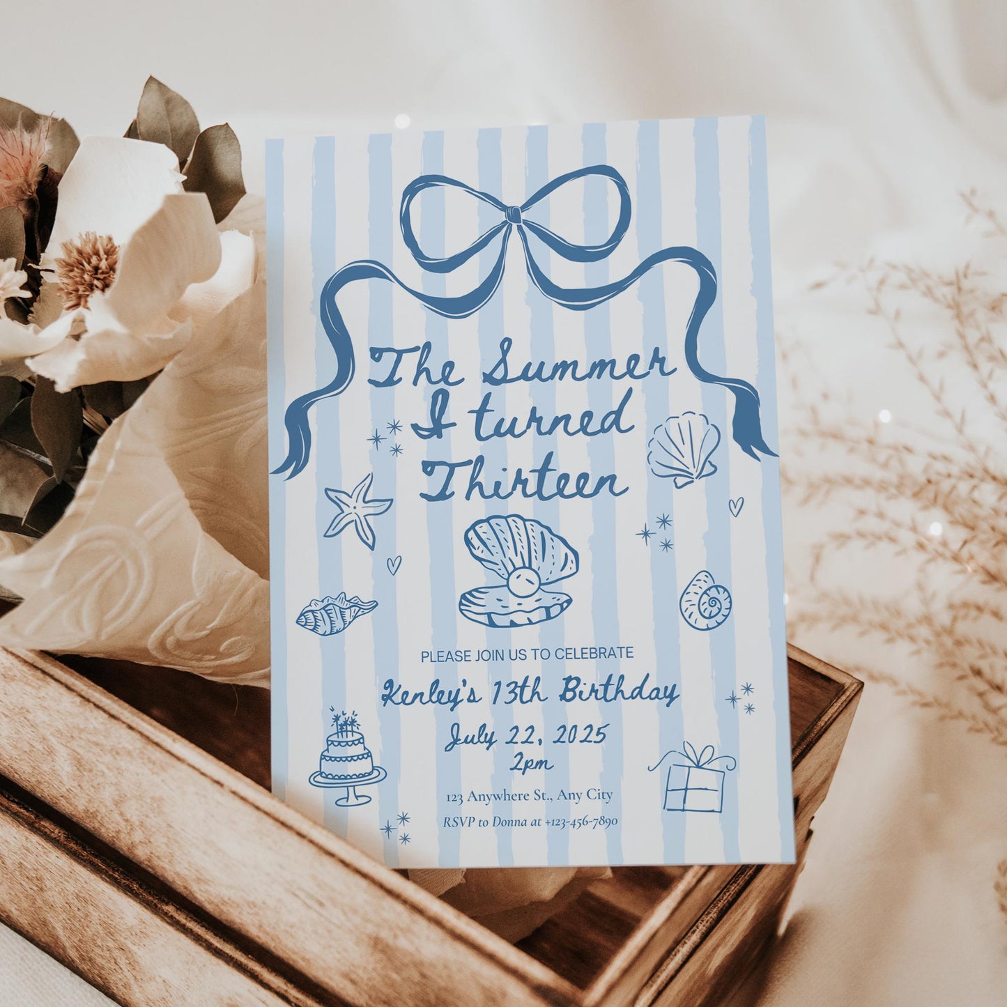 The Summer I turned 13 Birthday Invitation Any Age Custom Party Invite Beach Birthday Template Teen Girl Party Supplies Pre teen Party