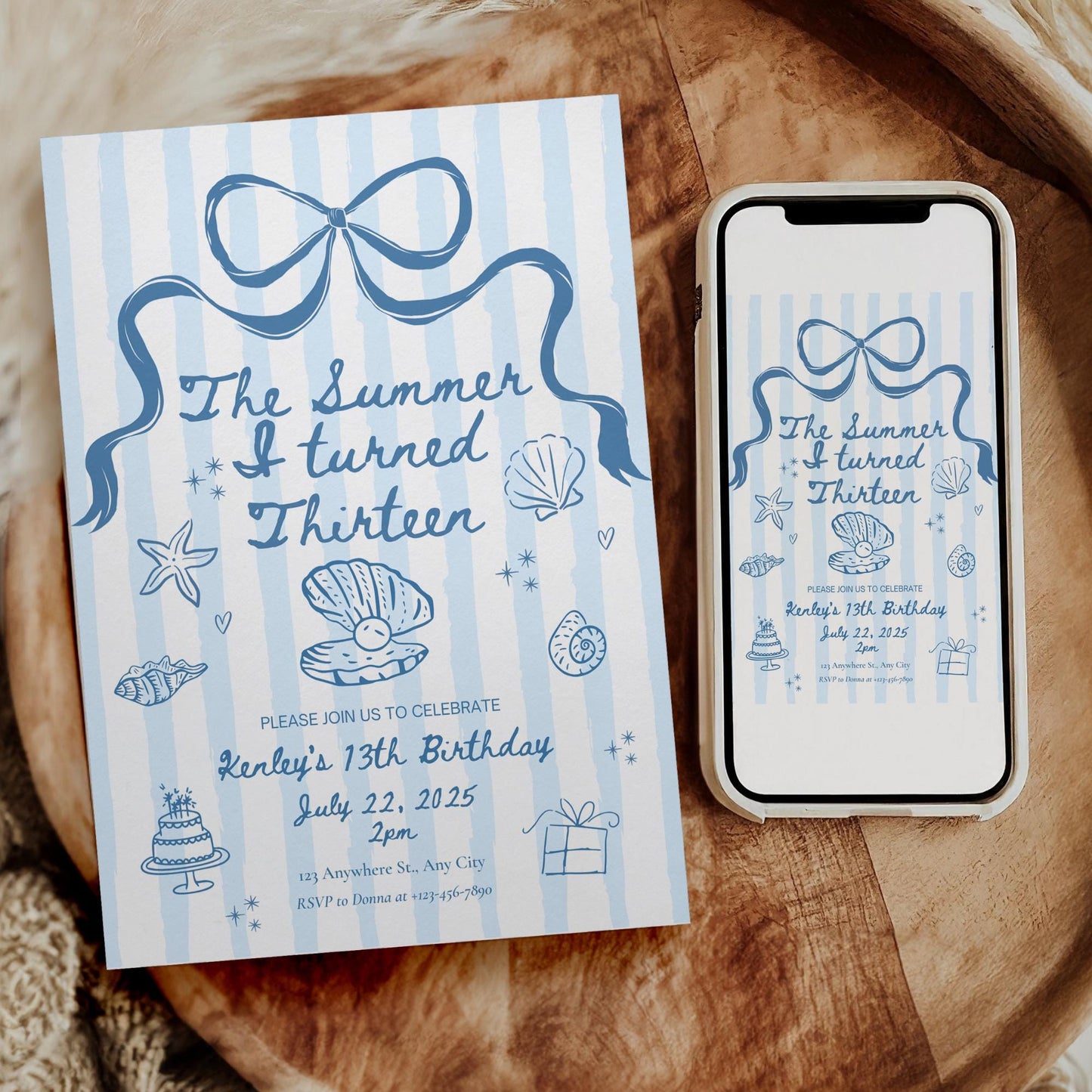 The Summer I turned 13 Birthday Invitation Any Age Custom Party Invite Beach Birthday Template Teen Girl Party Supplies Pre teen Party