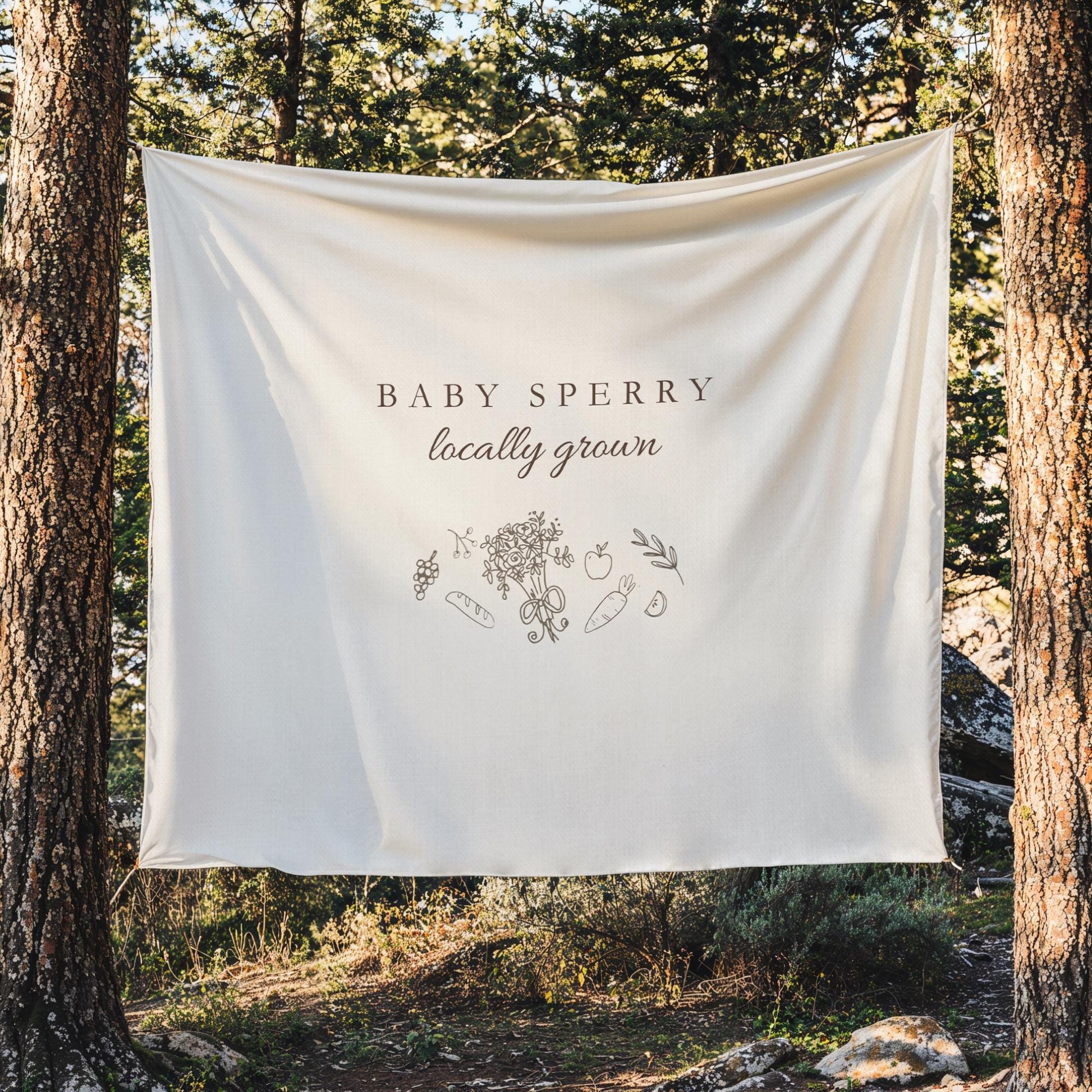 Locally Grown Baby Shower Sign Custom Farmers Market Baby Shower Banner Fabric Sign Baby Shower Decor Hanging Linen Backdrop Welcome Sign