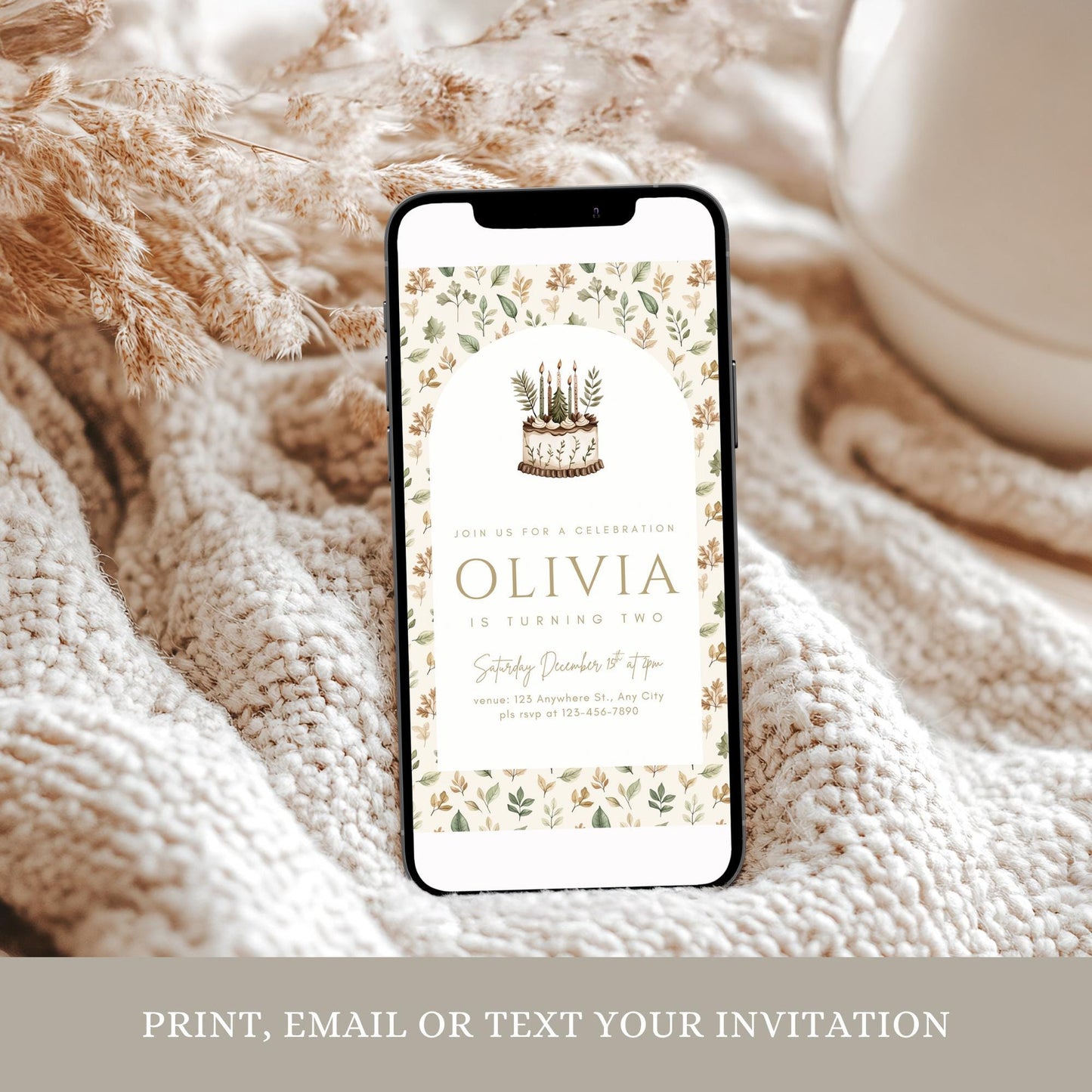 Boho Birthday Invitation Evite Woodland Birthday Invite Printable Template Editable Forrest Theme Party Decor Minimalist Boho Invitation