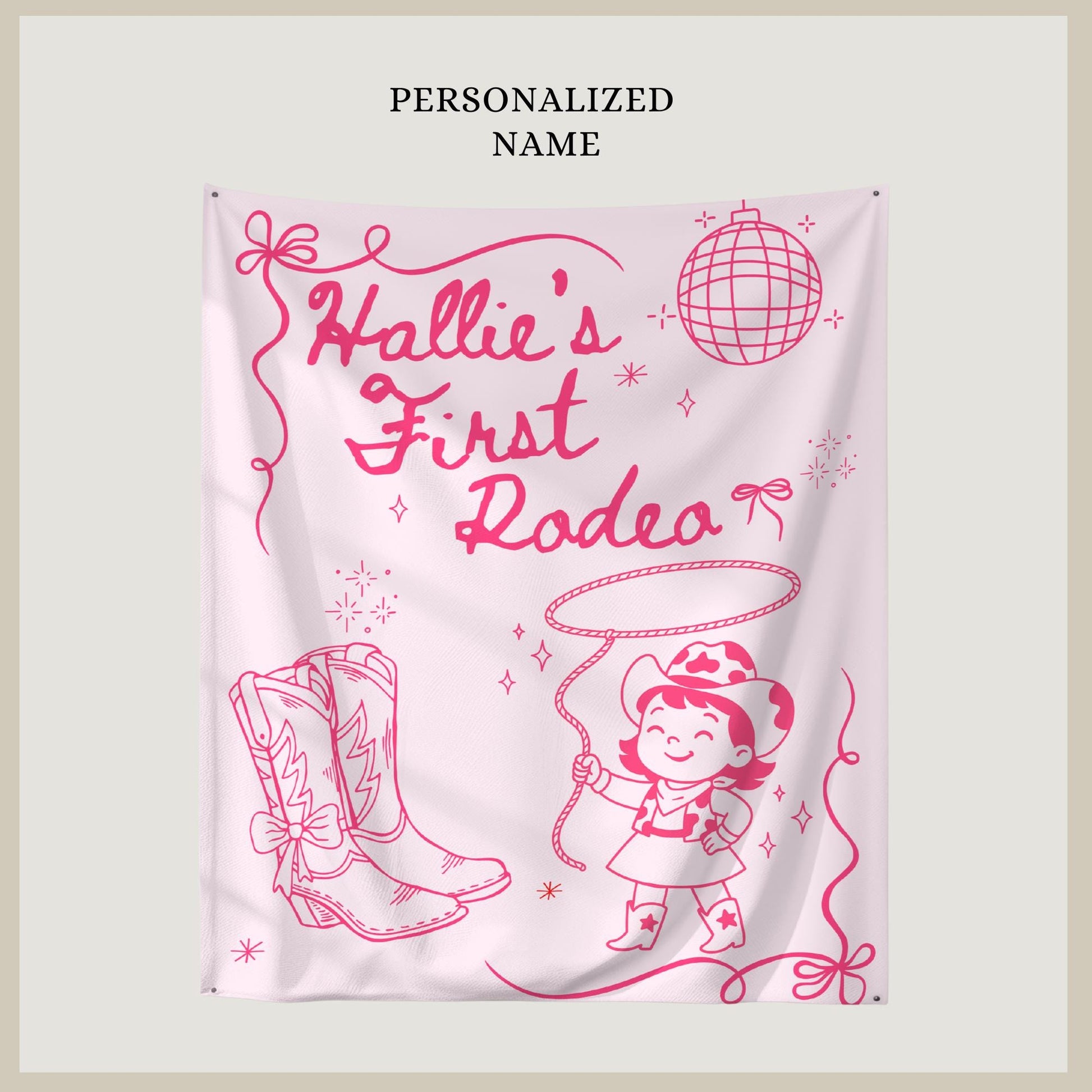 First Rodeo Birthday Banner, Disco Cowgirl Party Decor, Customizable Western Theme Sign for Kids&#39; Birthday Bash