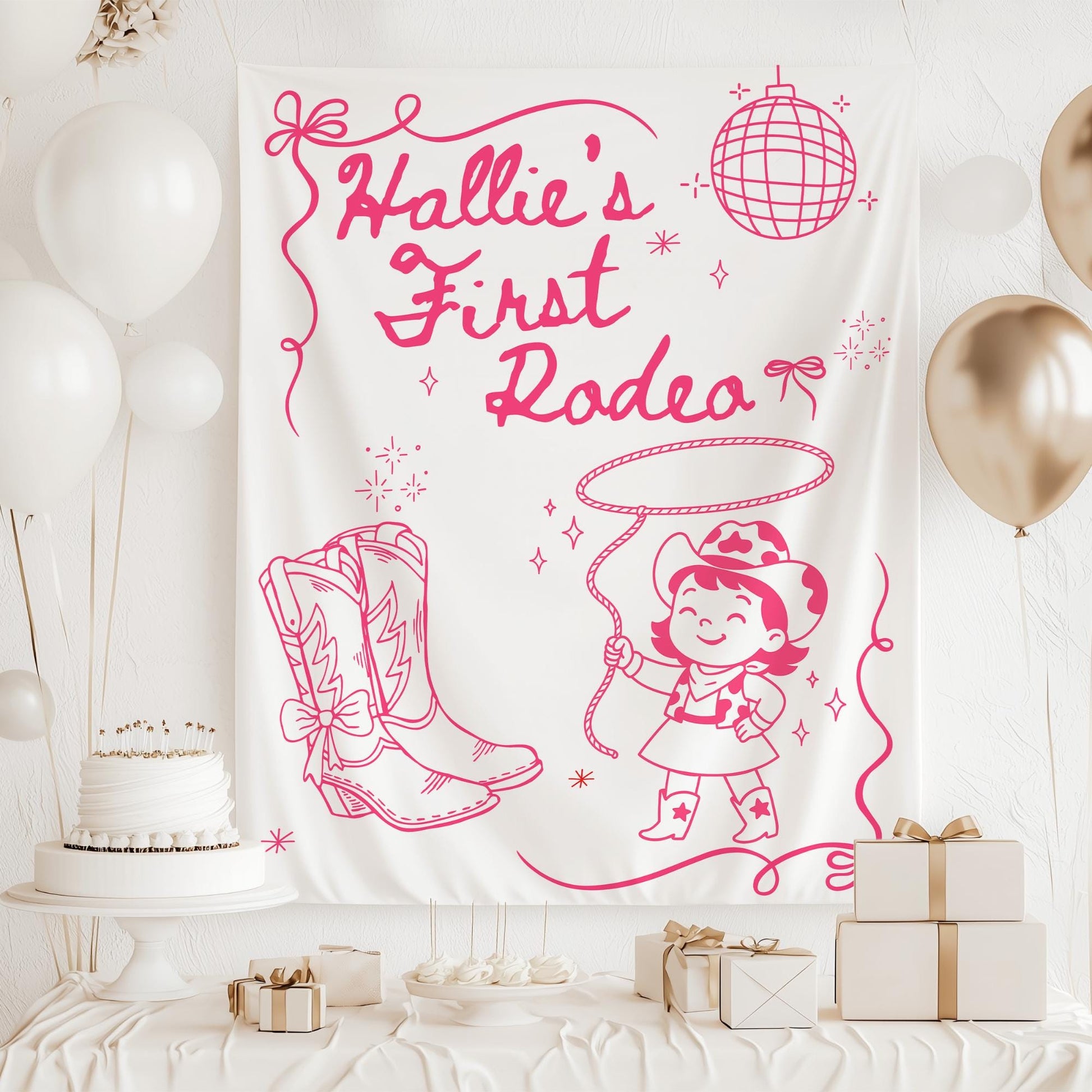 First Rodeo Birthday Banner, Disco Cowgirl Theme, Personalized Party Decor for Kids&#39; Western Birthday Celebration