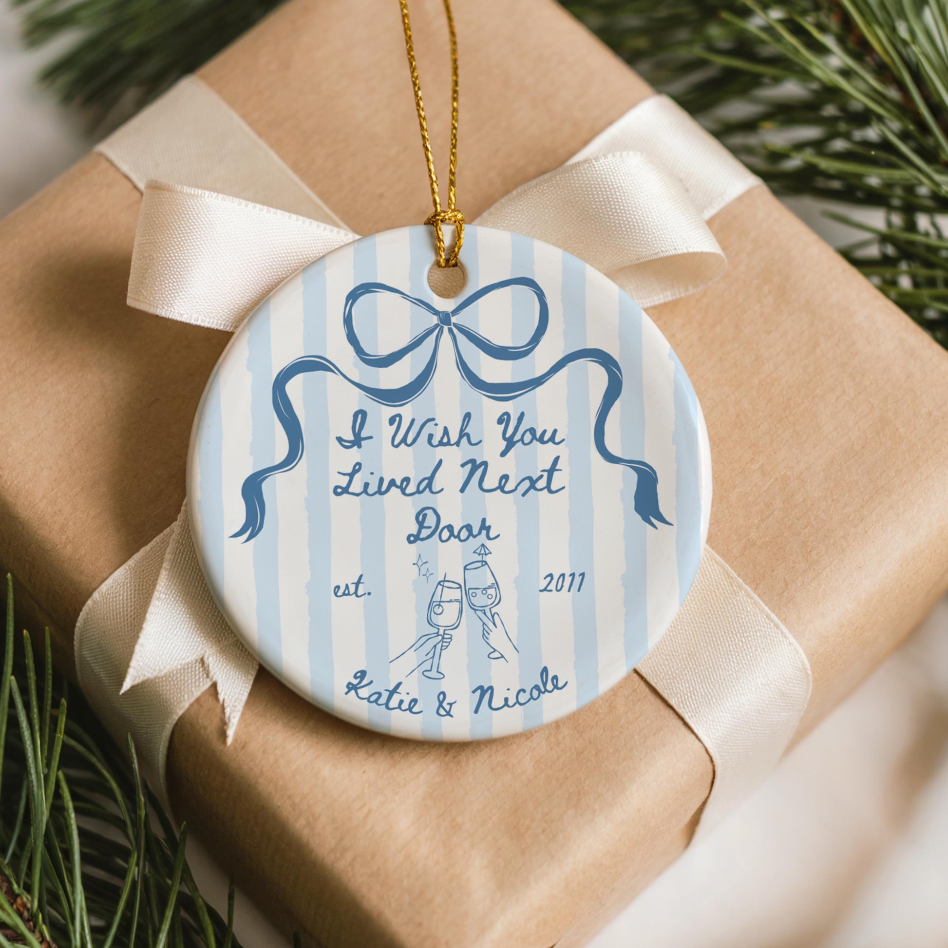Long Distance Ornament, Personalized Best Friend Gift, Friendship Keepsake, Moving Away Christmas Ornament