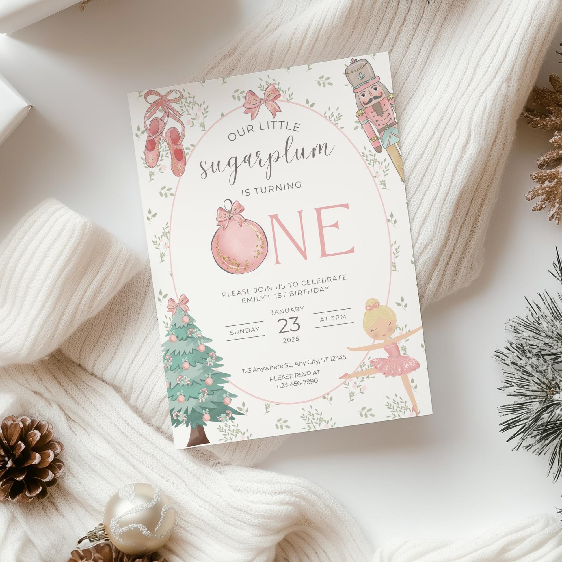 Editable Winter ONEderland Nutcracker Ballet Birthday Invitation Christmas Girl 1st Birthday Invite Xmas First Birthday Instant Download