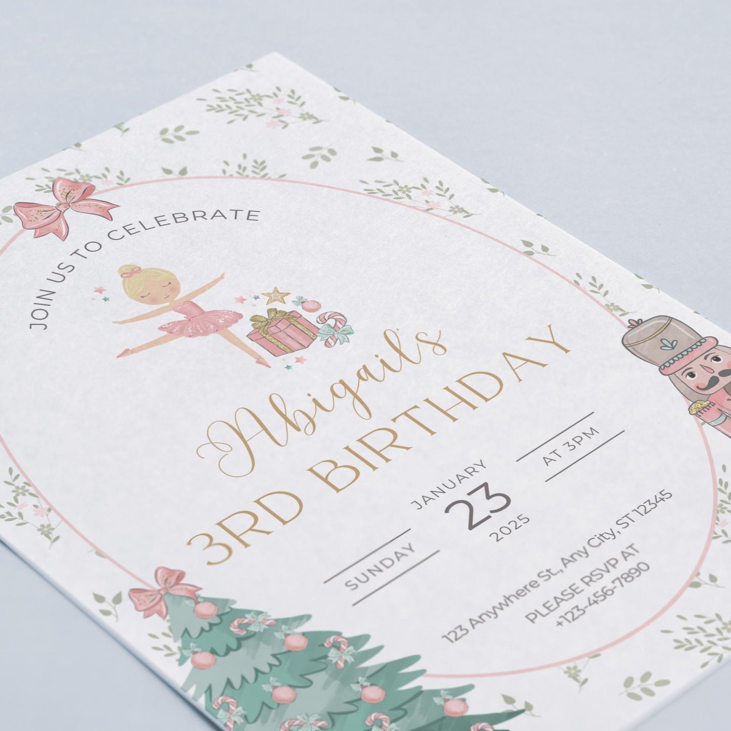 Editable Christmas Nutcracker Birthday Invitation Template, Winter Onederland 1st Birthday Invitation, Birthday Girl Invite