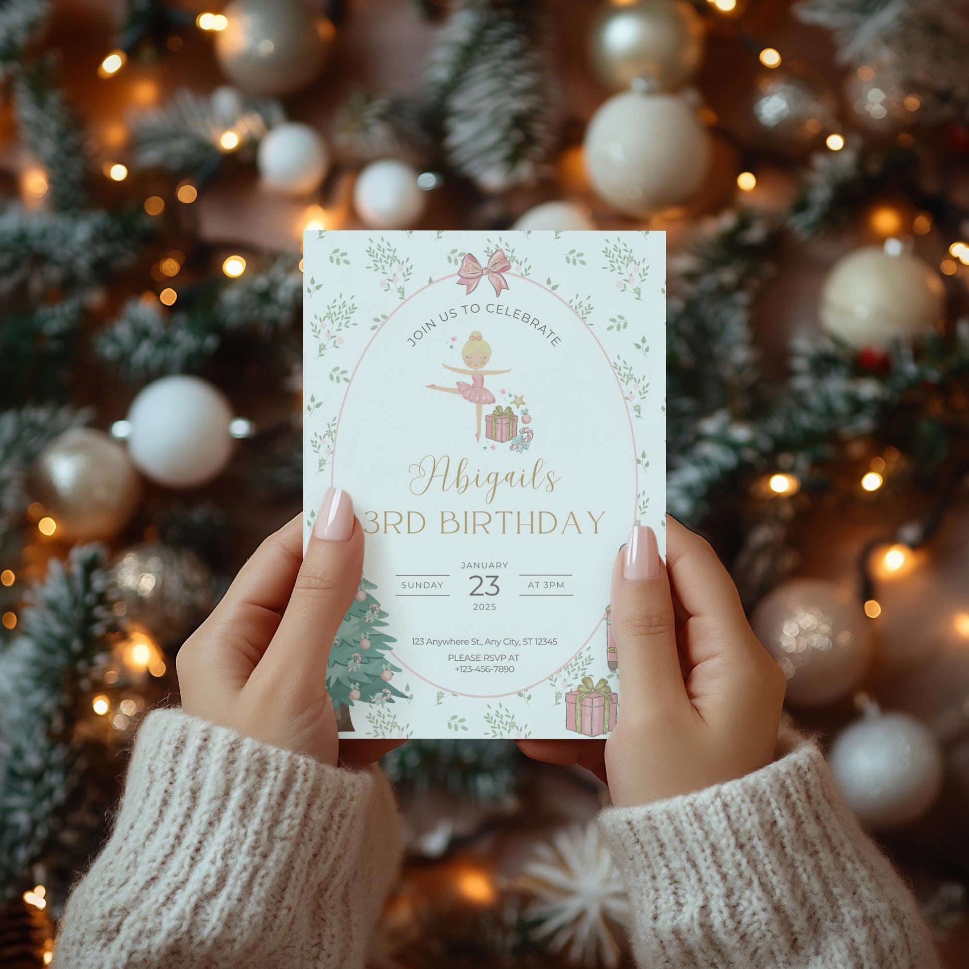 Nutcracker Birthday Invitation Set, Sugarplum Fairy First Birthday Invitation, Nutcracker Invitation with Banner, Party Favor Tags, and Sign