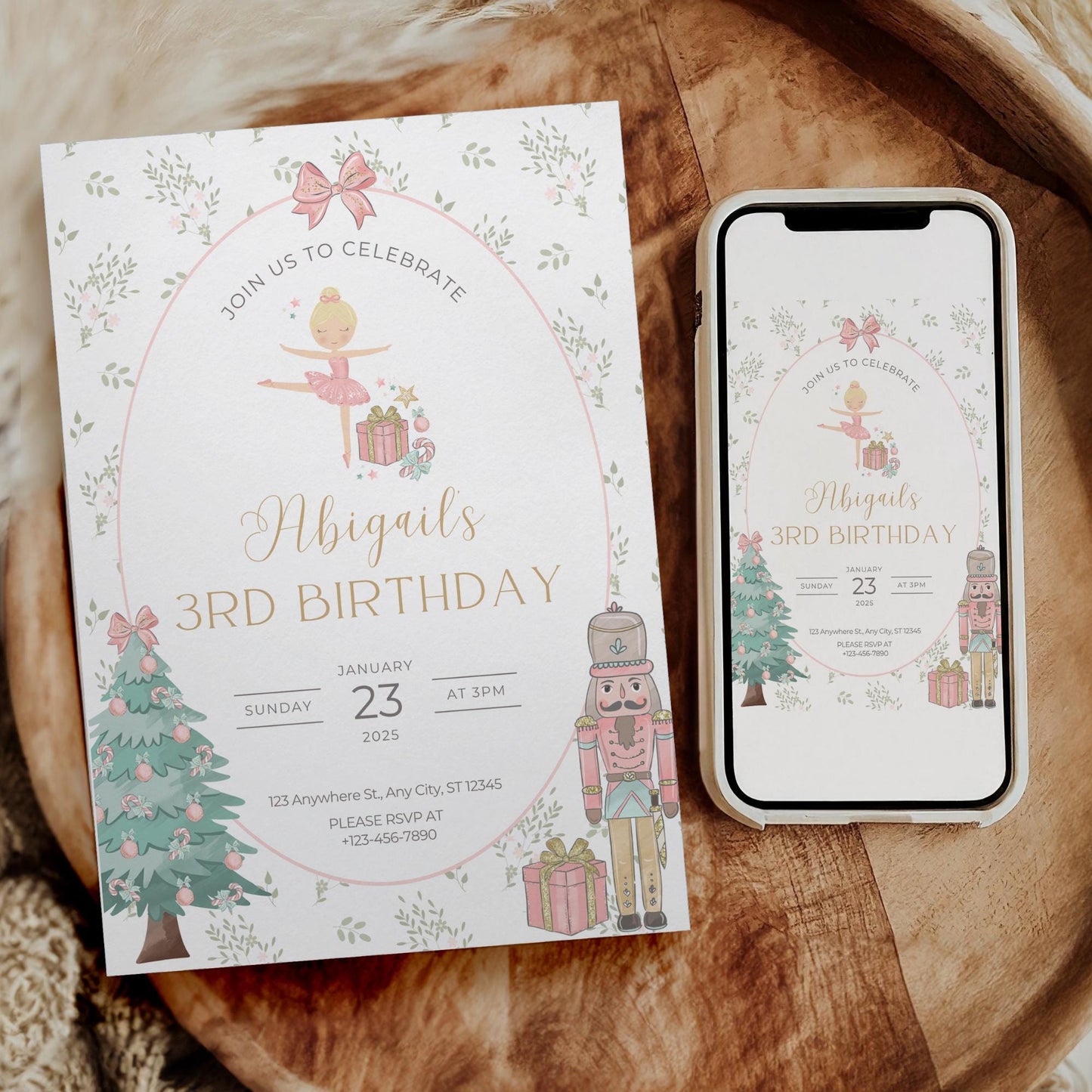 Nutcracker Birthday Invitation, Editable Sugar Plum Fairy Invite, Digital Download for Winter Birthday Party