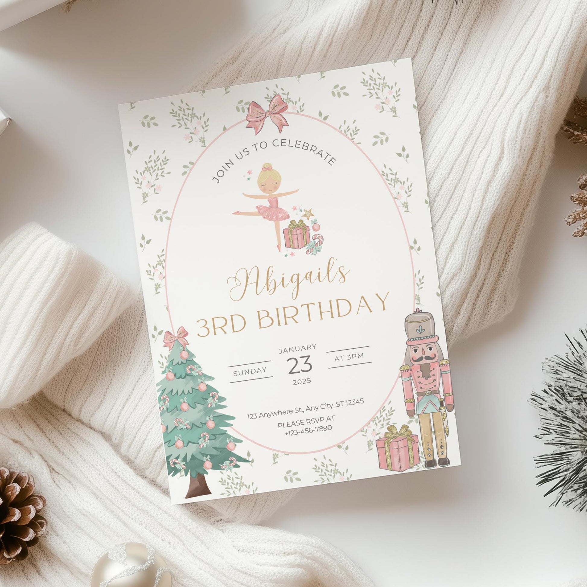 Nutcracker Birthday Invitation, Editable Template for Sugar Plum Fairy, Instant Download for Winter Celebration