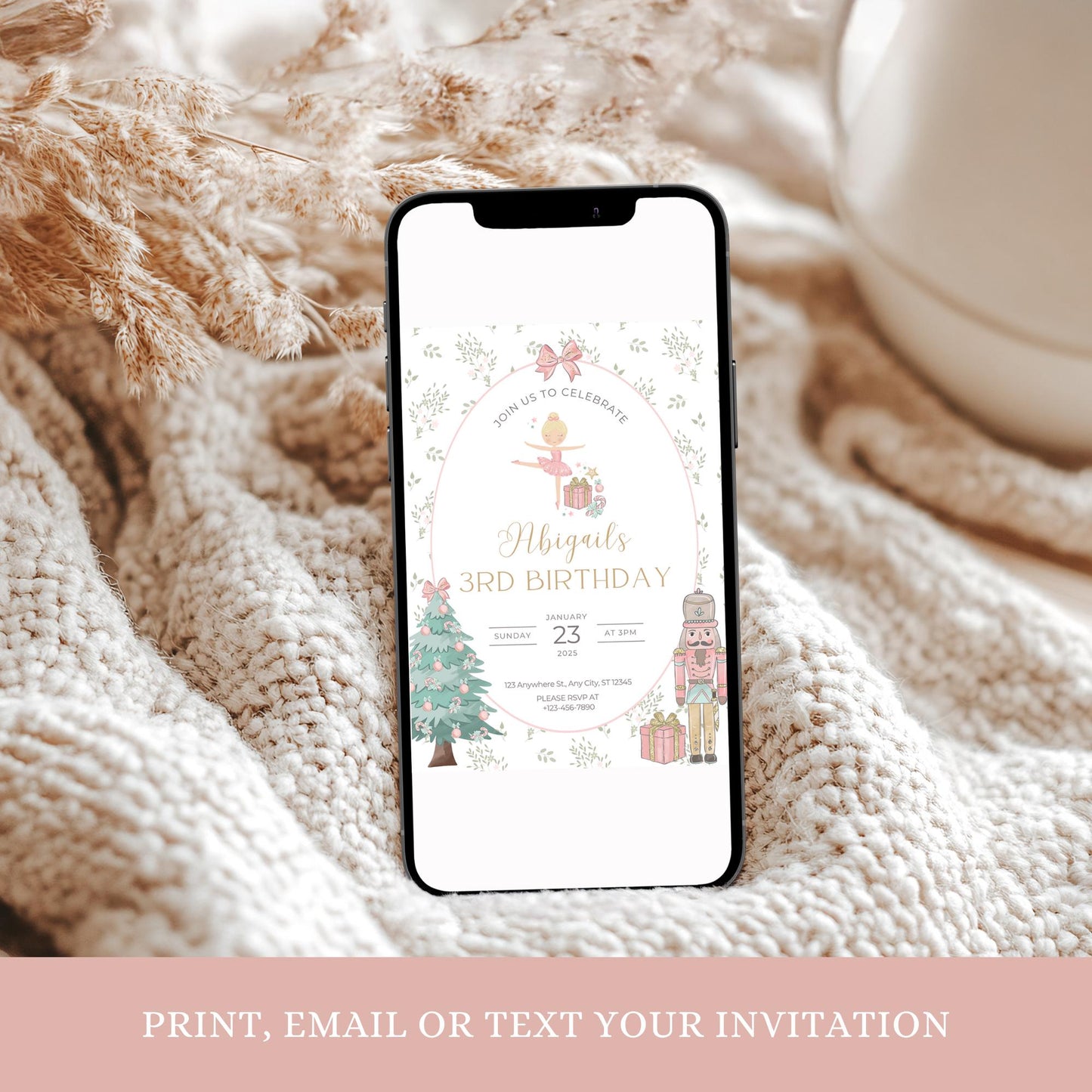 Nutcracker Birthday Invitation, Winter Wonderland Editable Invite, Digital Download for Sugar Plum Fairy Party