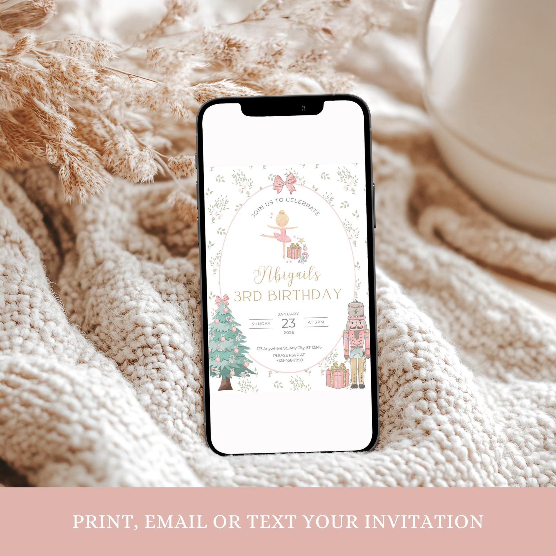 Nutcracker Birthday Invitation, Winter Wonderland Editable Invite, Digital Download for Sugar Plum Fairy Party