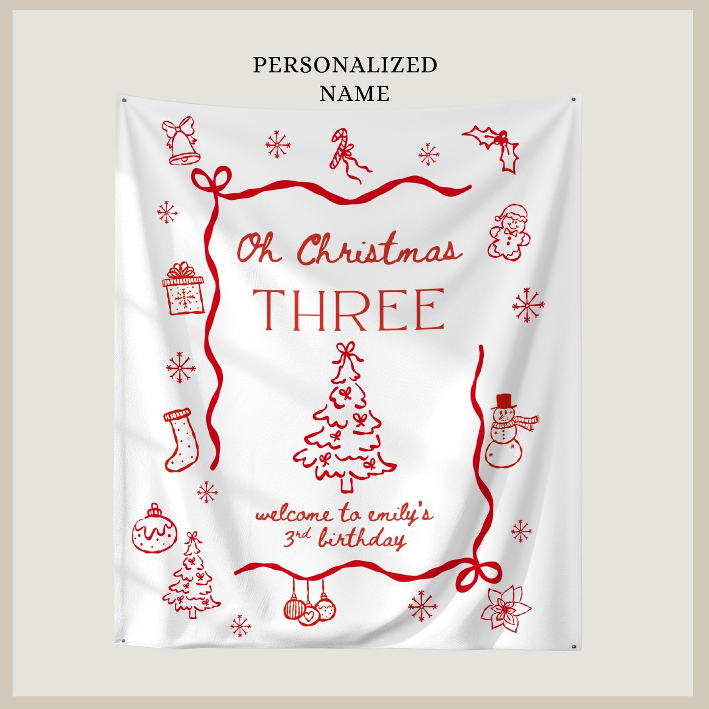 Oh Christmas Three Birthday Banner, Joyful 3rd Birthday Celebration, Holiday Event Decor