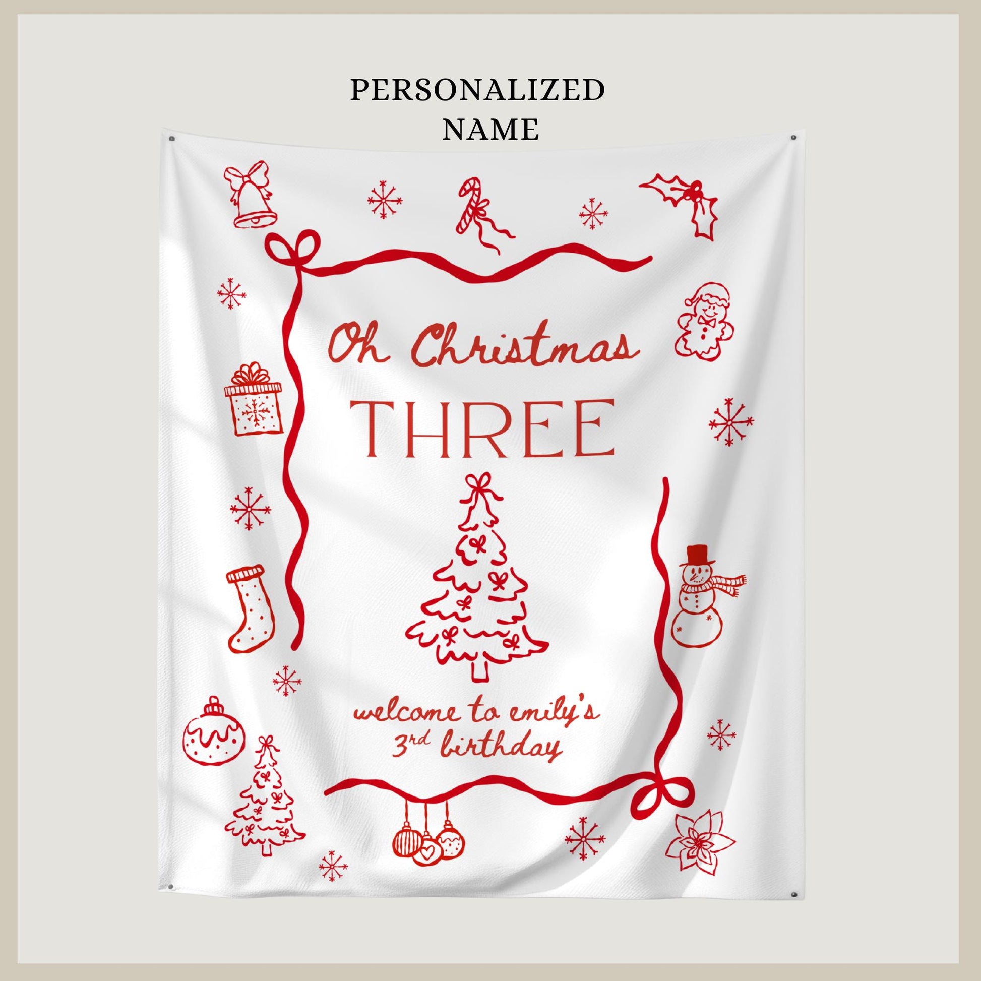 Oh Christmas Three Birthday Banner, Joyful 3rd Birthday Celebration, Holiday Event Decor
