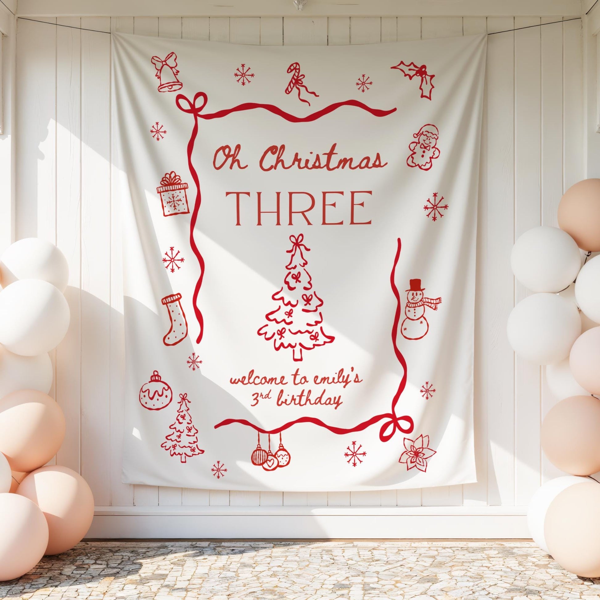 Oh Christmas Three Birthday Banner, Cheerful 3rd Birthday Party, Winter Celebration Supplies