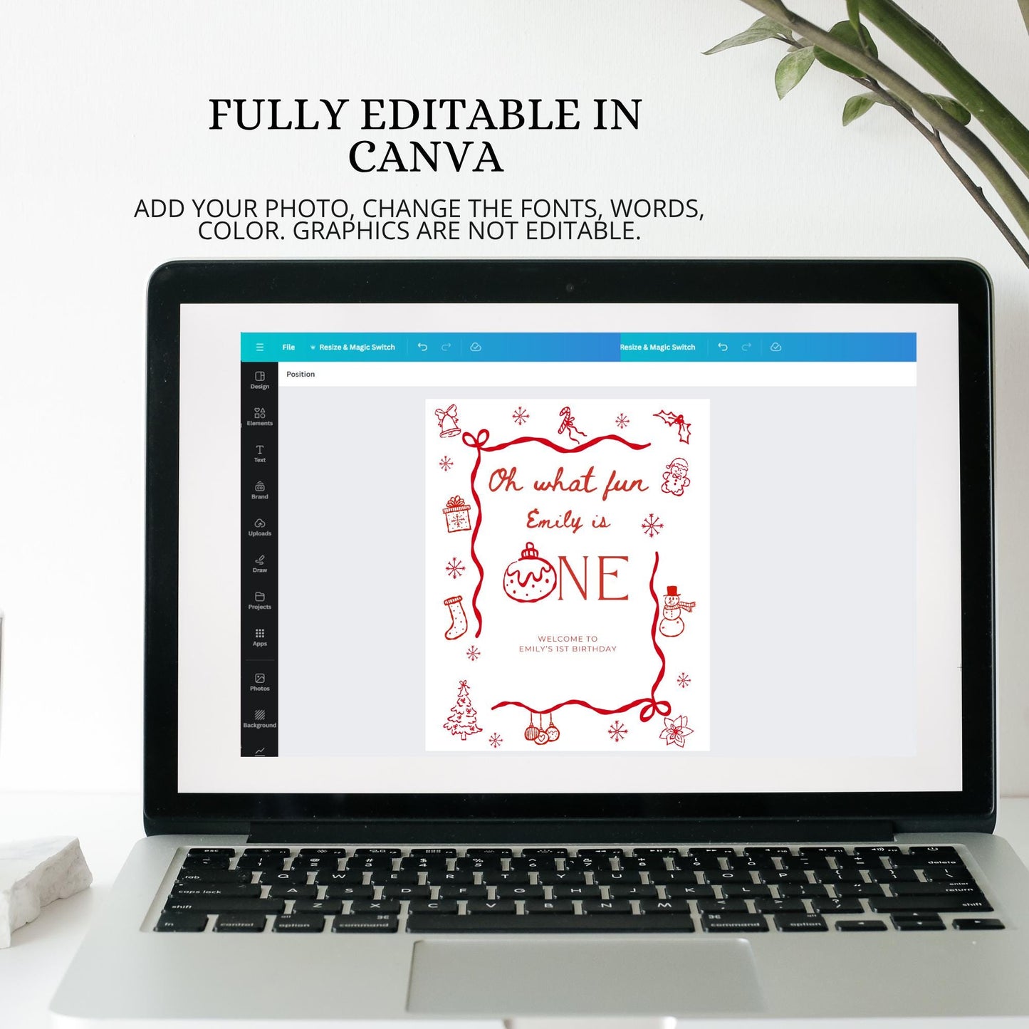 Oh What Fun Birthday Welcome Sign Template Whimsical Christmas First birthday winter 1st birthday sign Hand drawn Holiday Party decor