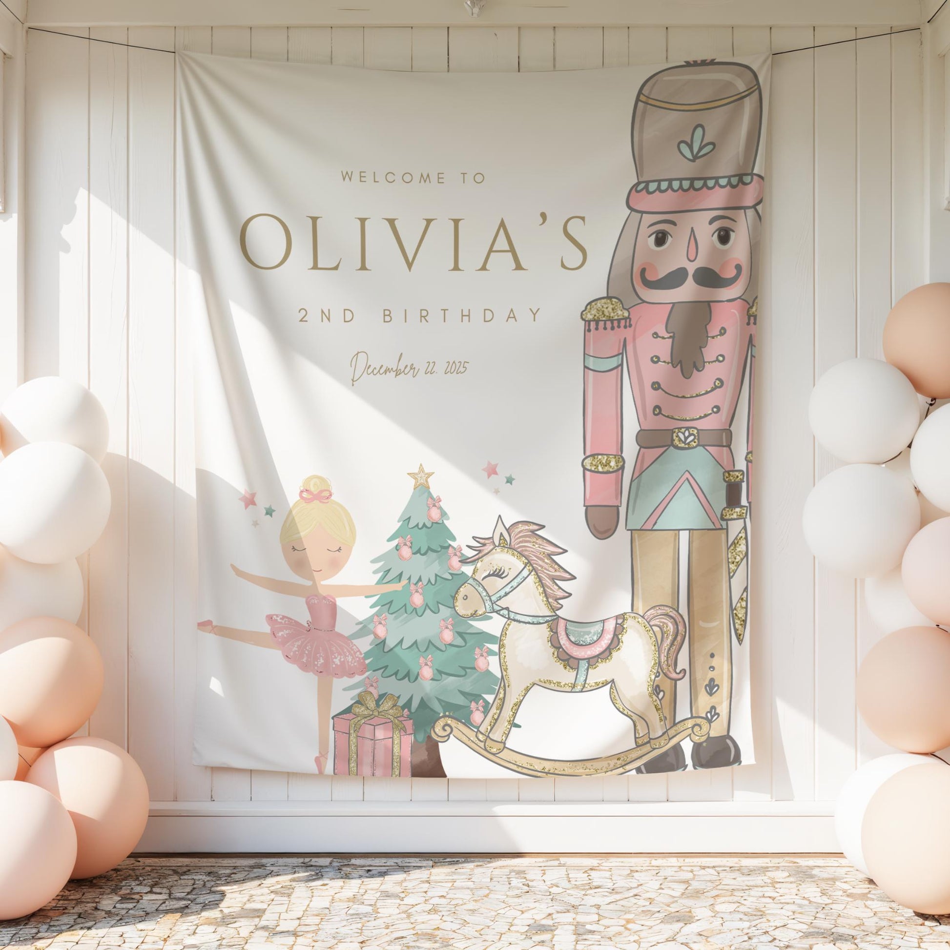 Nutcracker Ballet Birthday Banner ANY AGE Sugarplum Fairy Birthday Personalized Welcome Sign Winter Wonderland Birthday Photo Backdrop
