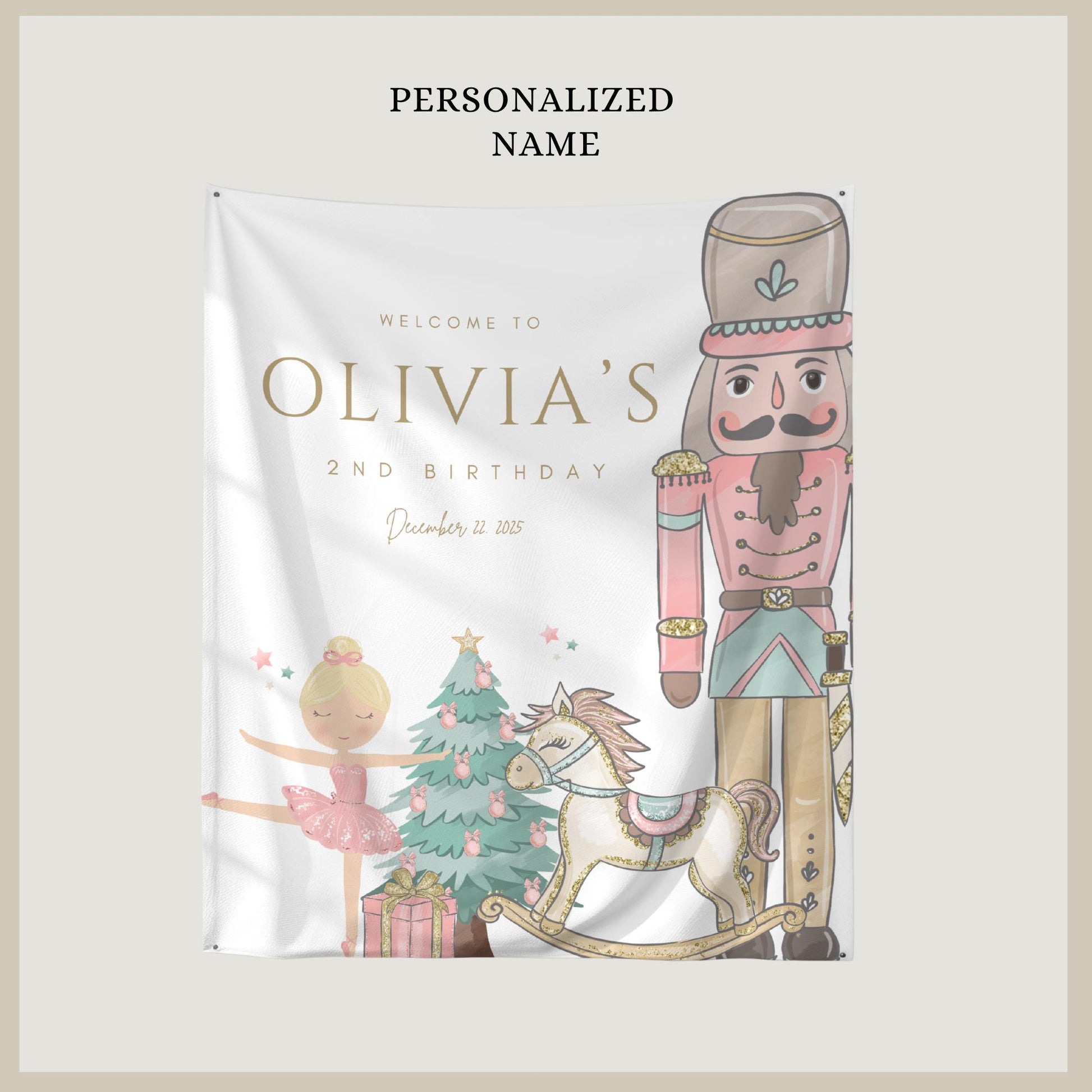 Nutcracker Ballet Birthday Banner ANY AGE Sugarplum Fairy Birthday Personalized Welcome Sign Winter Wonderland Birthday Photo Backdrop