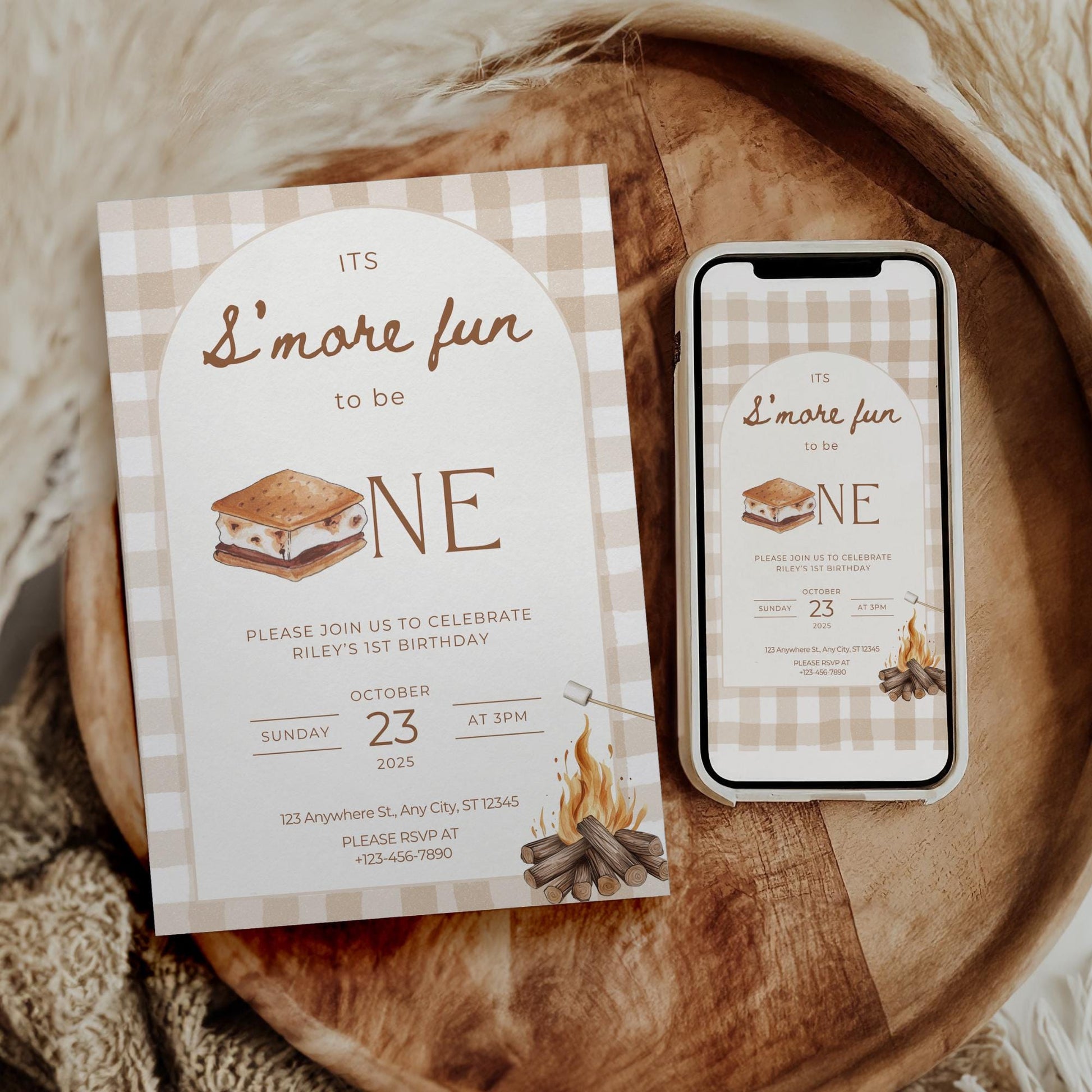 S'mores Birthday Invitation Bonfire 1st Birthday Invite Smore Fun to be One Backyard Camping Party Fall Camp First Birthday Outdoor Campfire