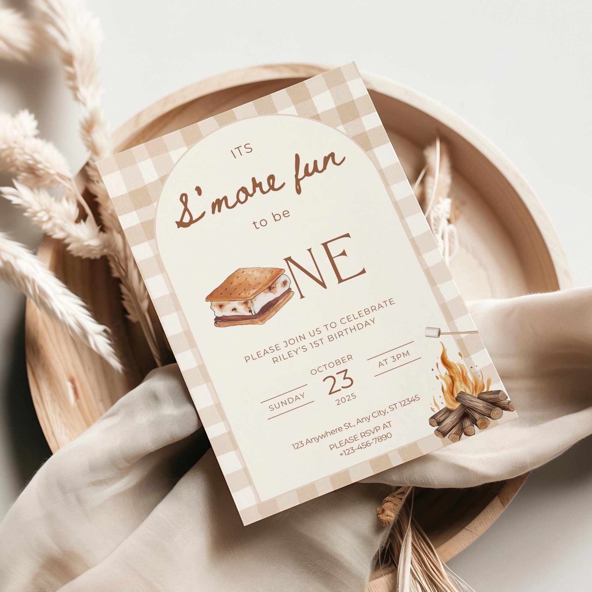 S'mores Birthday Invitation Bonfire 1st Birthday Invite Smore Fun to be One Backyard Camping Party Fall Camp First Birthday Outdoor Campfire