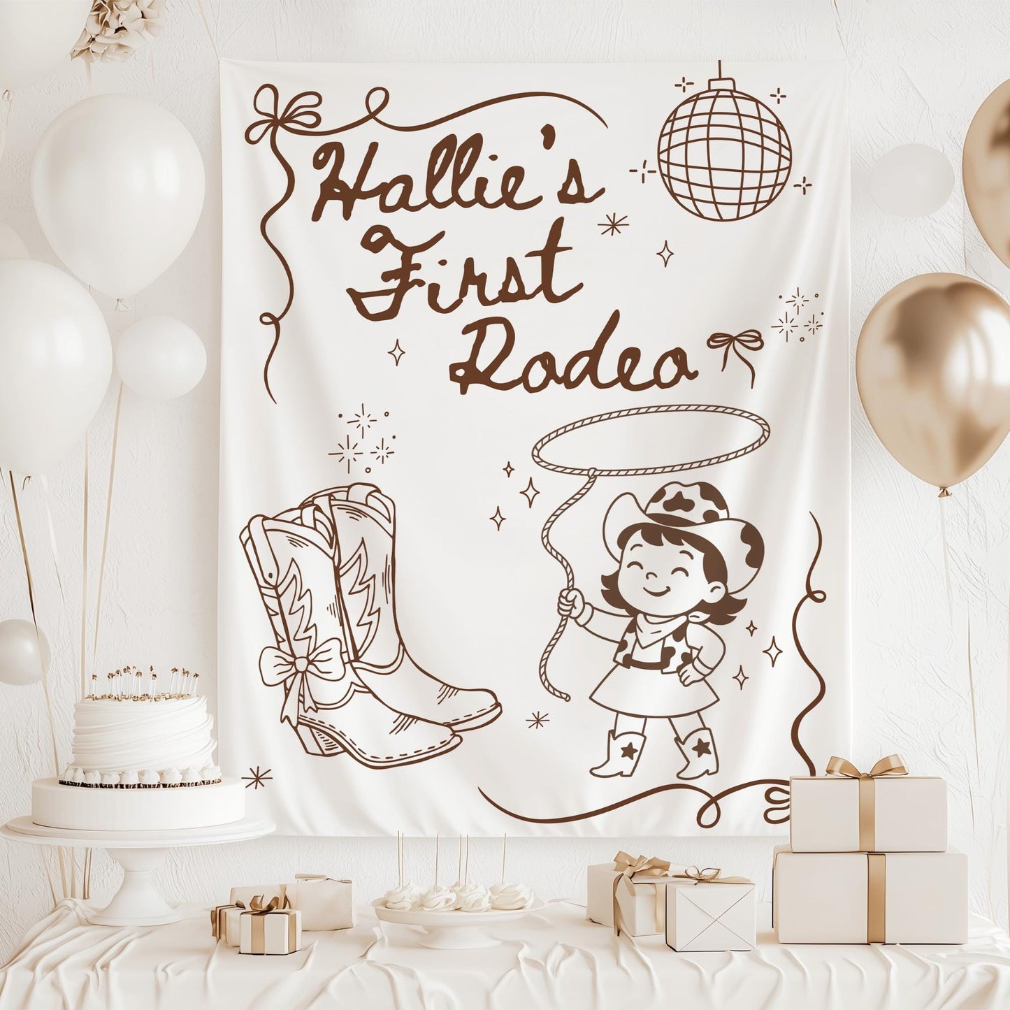 First Rodeo Birthday Banner, Disco Cowgirl Party Sign, Custom Western Theme Decor for Kids&#39; Birthday Bash