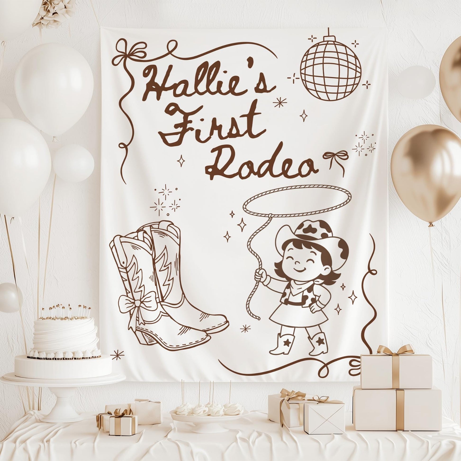 First Rodeo Birthday Banner, Disco Cowgirl Party Sign, Custom Western Theme Decor for Kids&#39; Birthday Bash