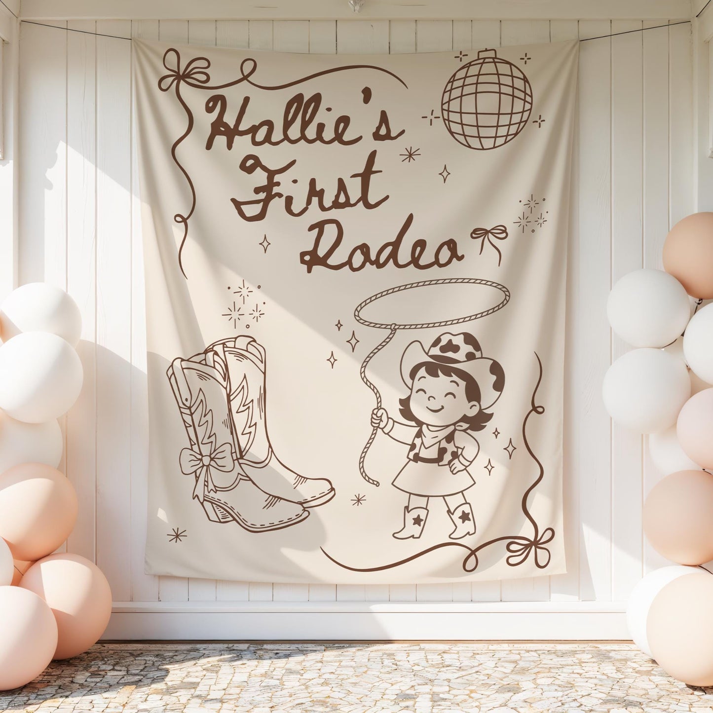 First Rodeo Birthday Banner, Disco Cowgirl Celebration Decor, Custom Western Theme Sign for Kids&#39; Birthday Party