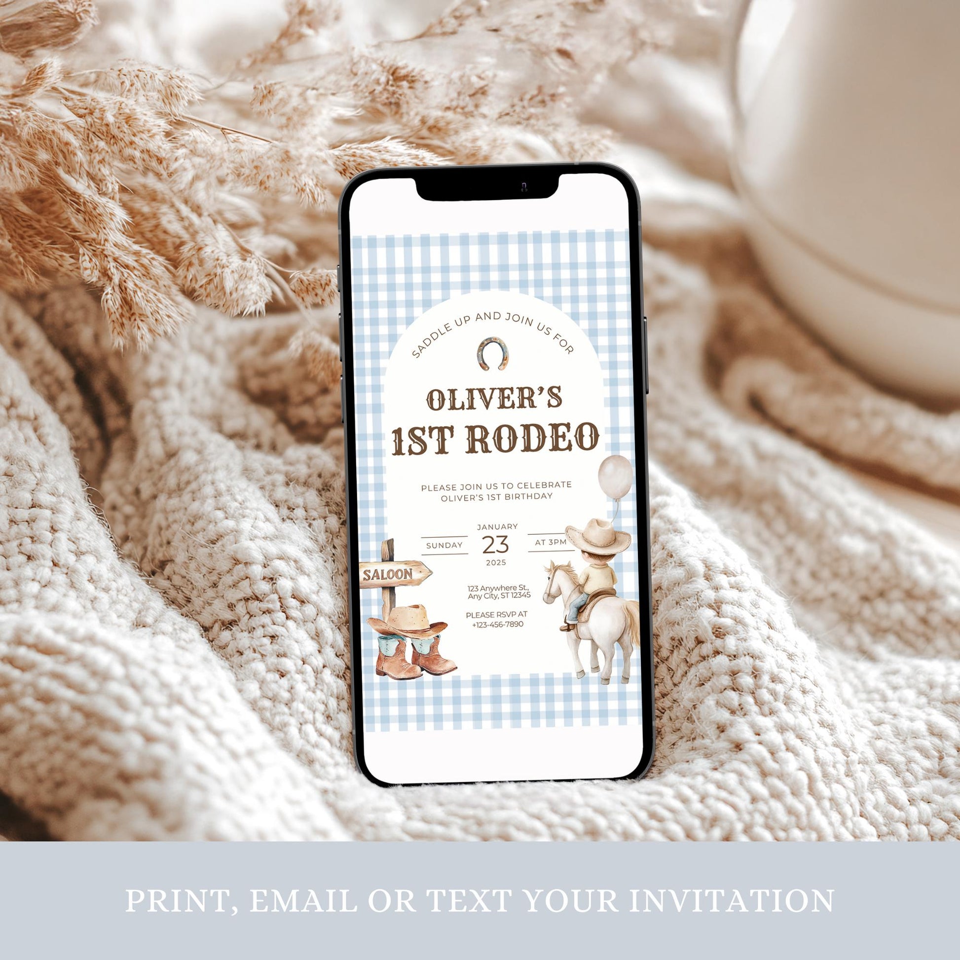 First Rodeo Birthday Invitation, Customizable Cowboy Template, Wild West Digital Invite, 1st Birthday Party