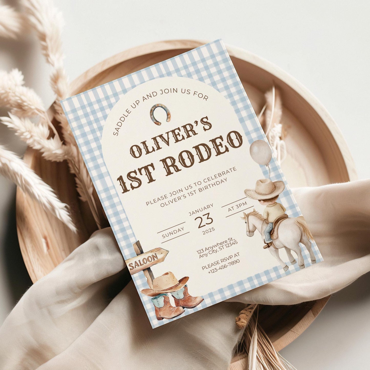 First Rodeo Birthday Invitation, Printable Wild West Invite, Editable Cowboy Template, Digital Download