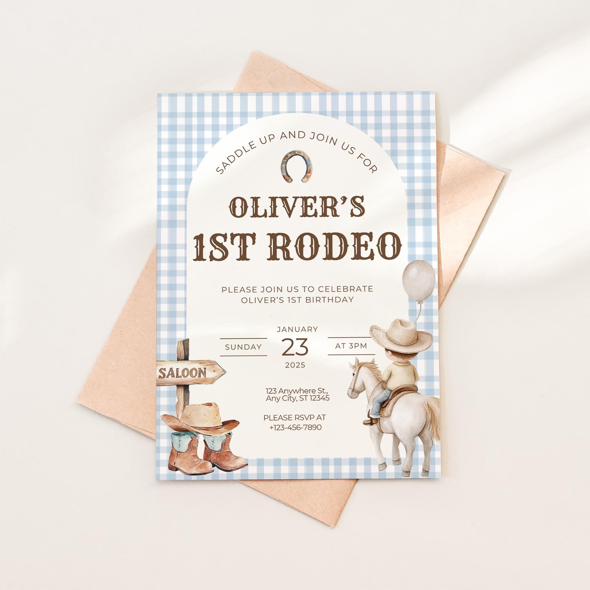 First Rodeo Birthday Invitation, Editable Cowboy Template, Wild West Digital Download, 1st Birthday Invite