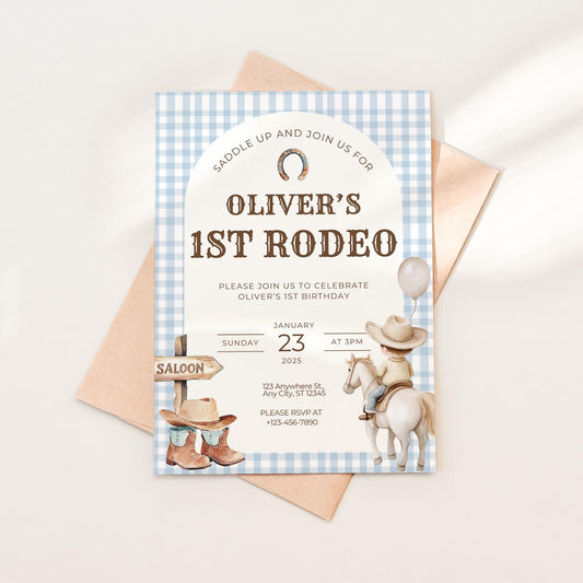 First Rodeo Birthday Invitation, Editable Cowboy Template, Wild West Digital Download, 1st Birthday Invite
