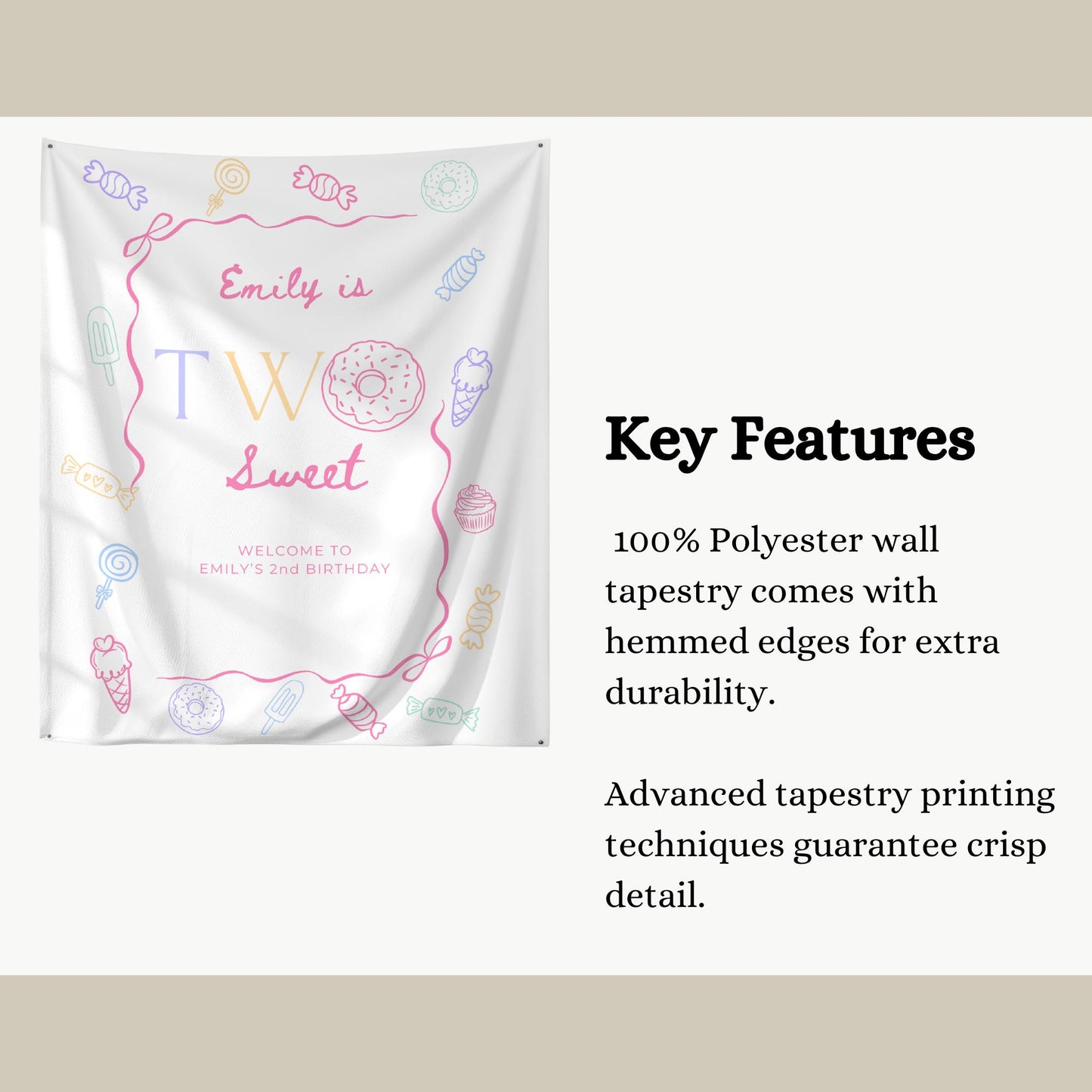 Two Sweet Birthday Personalized Banner Girl Second Birthday Dessert Theme Invite Candy Donut Ice Cream Sweets 2nd Birthday Welcome Sign